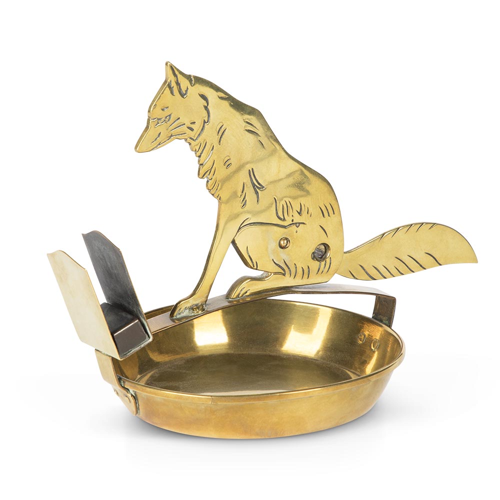 Art Deco Brass Fox Cigar Cutter & Ashtray