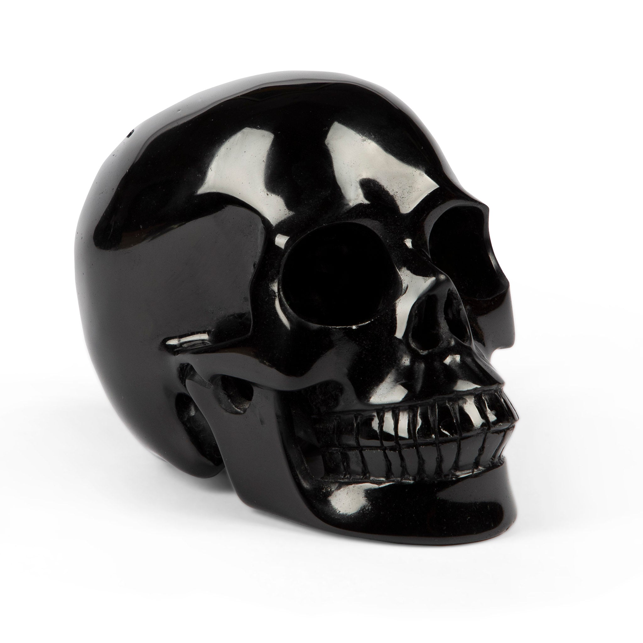 Carved Black Quartz Crystal Skull Model