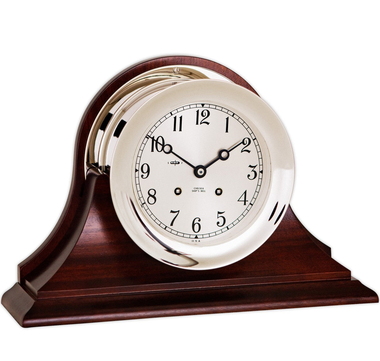 Chelsea 6" Ship's Bell Clock in Nickel, Traditional Base