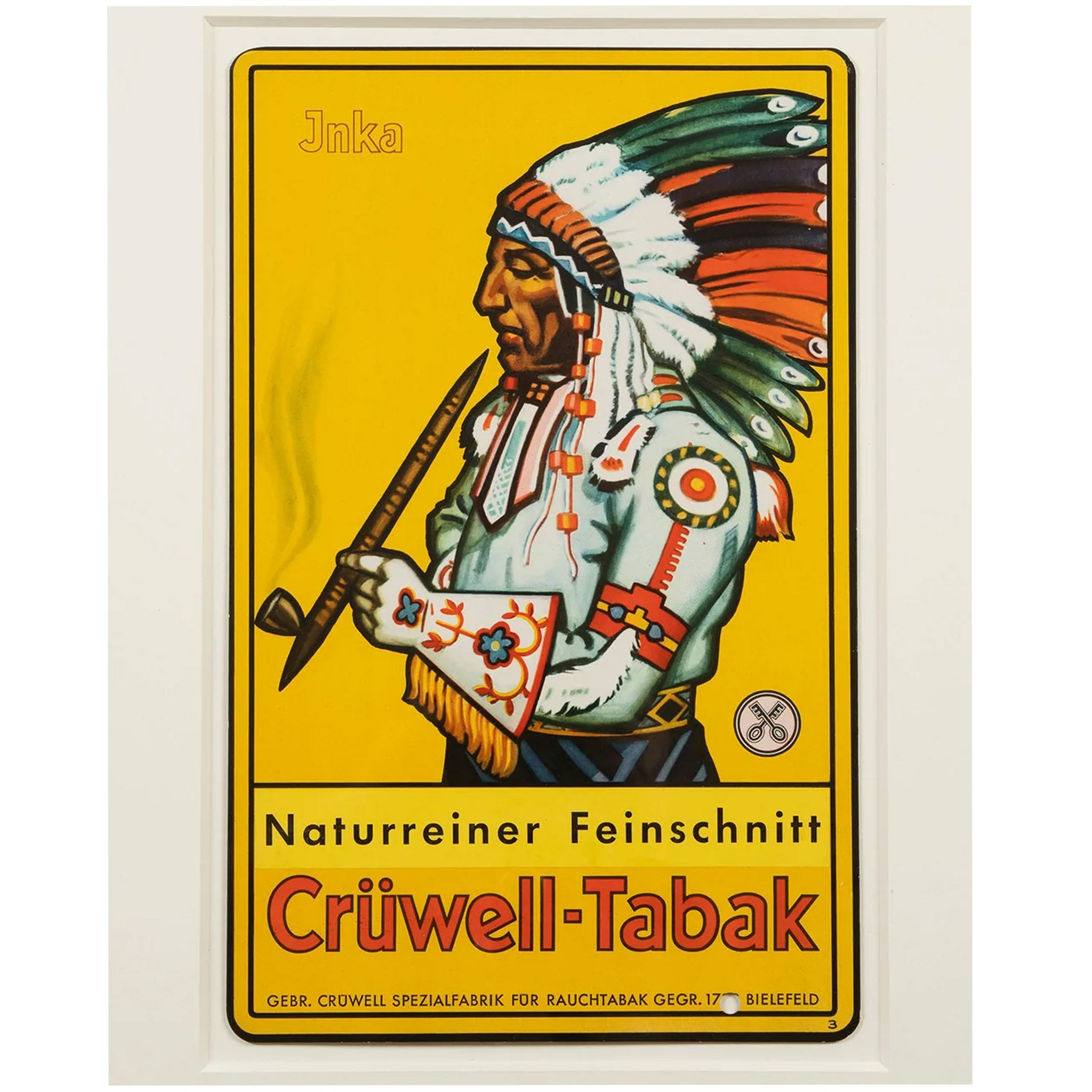 Vintage Crüwell-Tabak Native American Indian Chief Sign