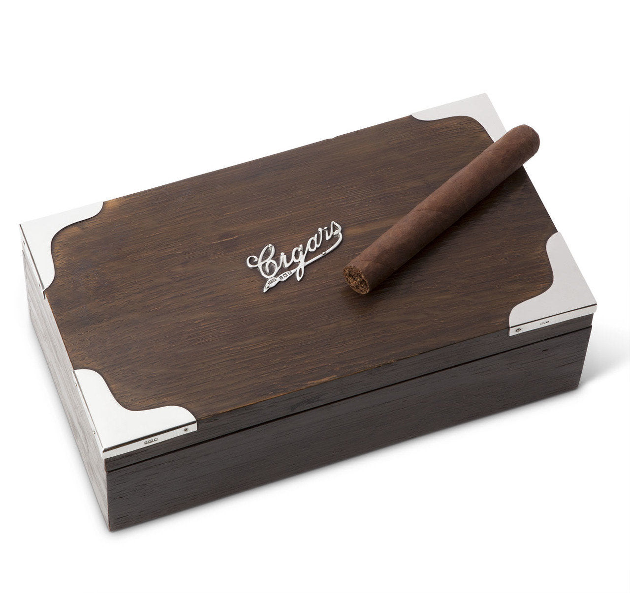 English Oak Sterling Silver Cigar Box