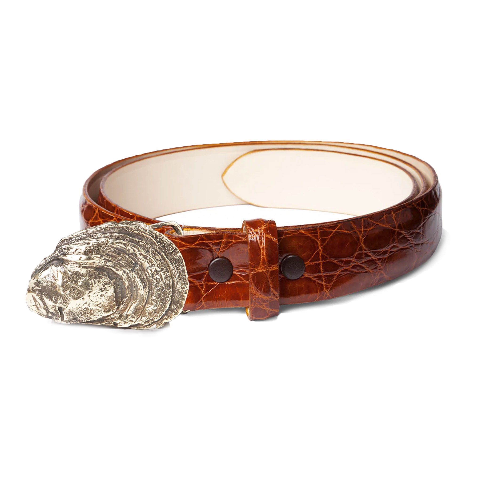 Oyster Shell Buckle with Glazed Cognac Alligator Belt