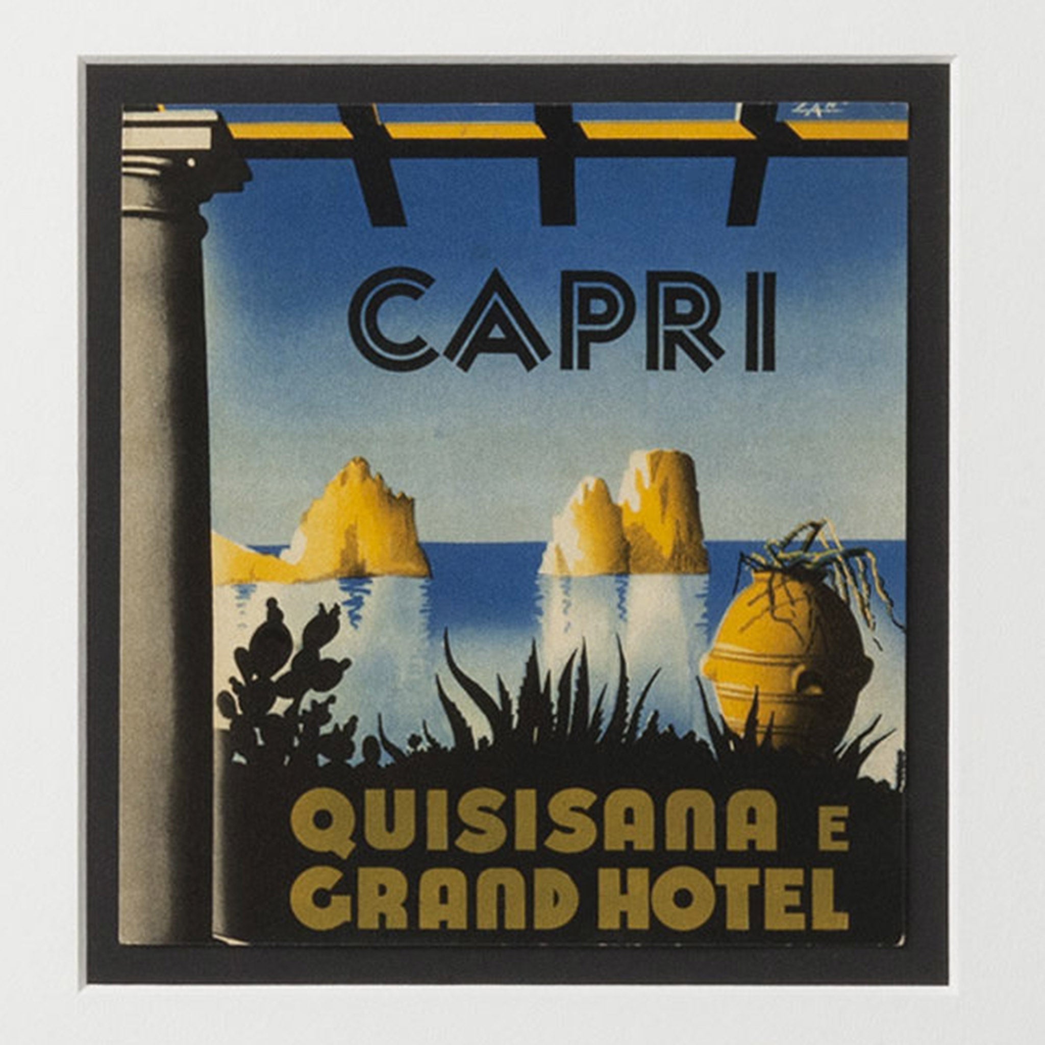 Framed Grand Hotel Quisisana Capri Luggage Label