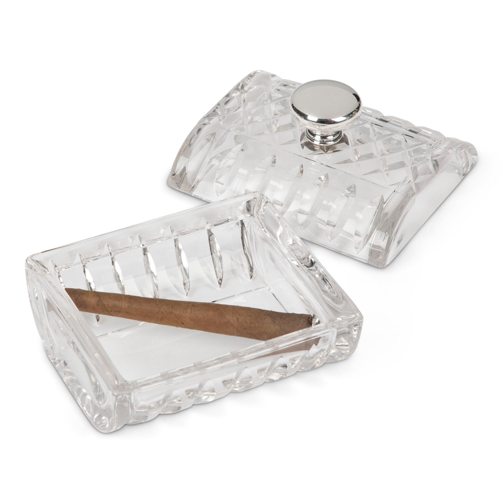 Hawkes Sterling Cut Crystal Cigarette Box