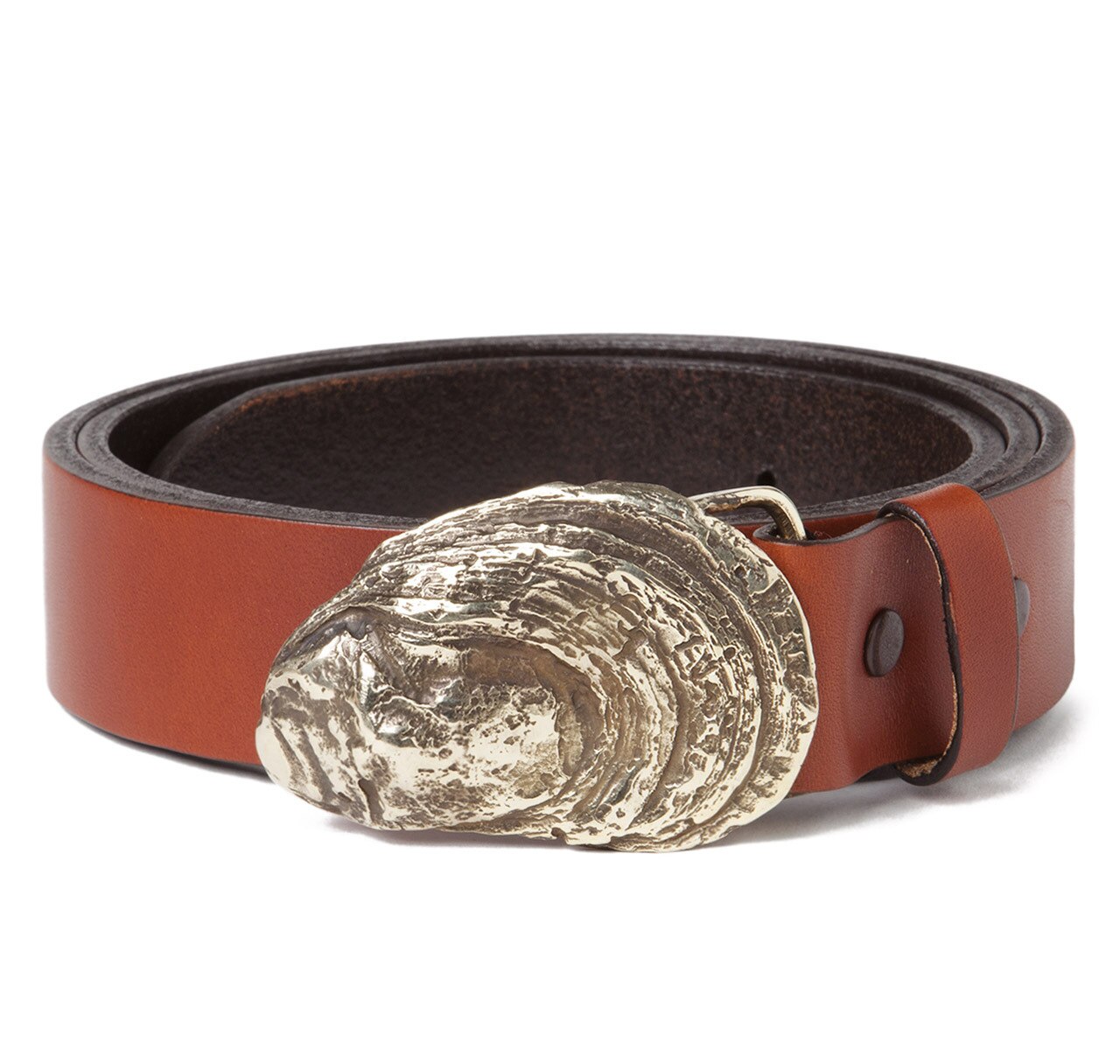 Oyster Shell Buckle with Antique Tan Leather Belt