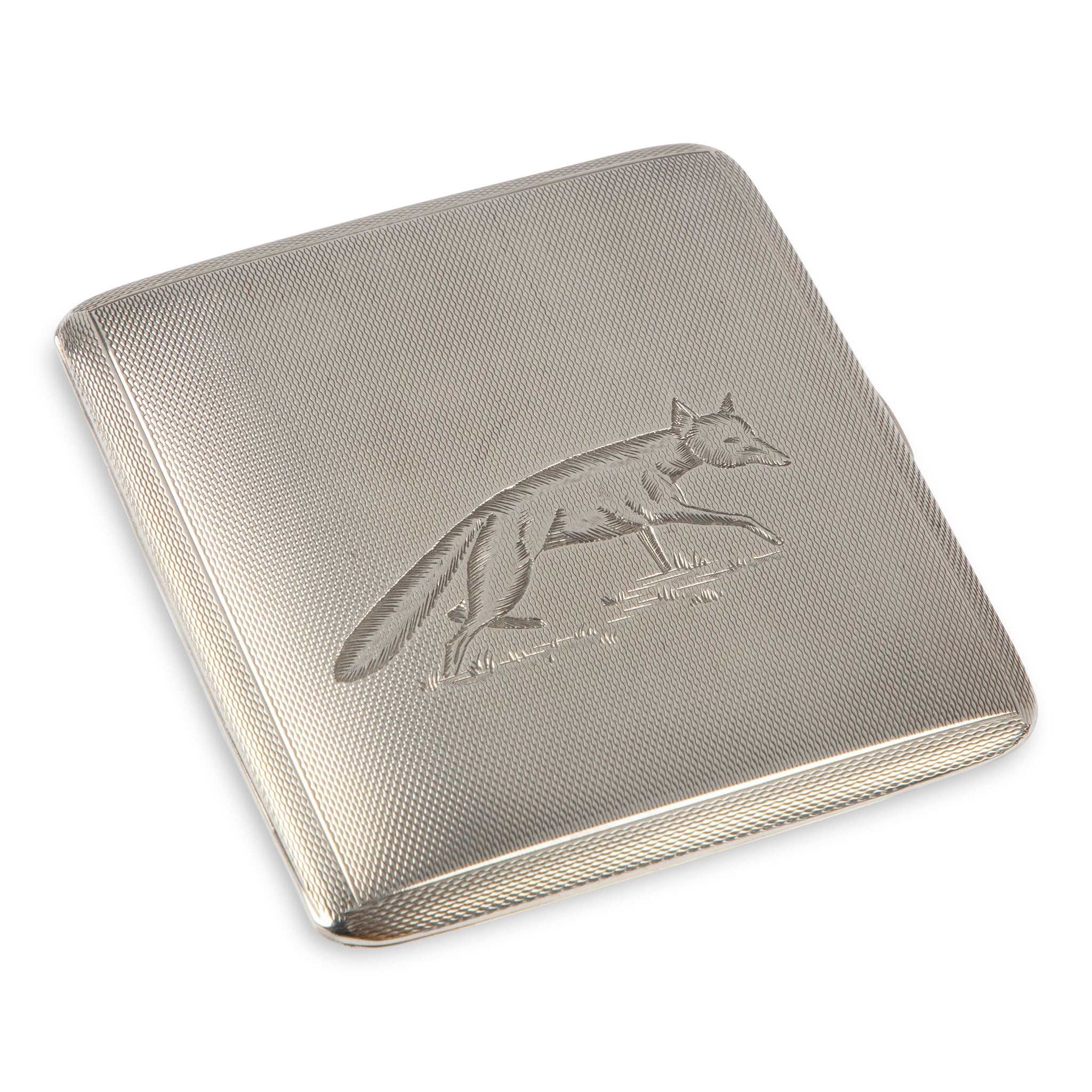 James Dixon Sterling Engine Turned Engraved Fox Cigarette Case