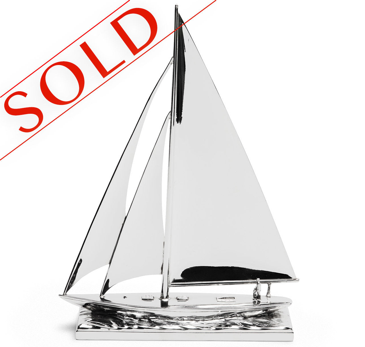 Large Silver-Plated Sailboat Model