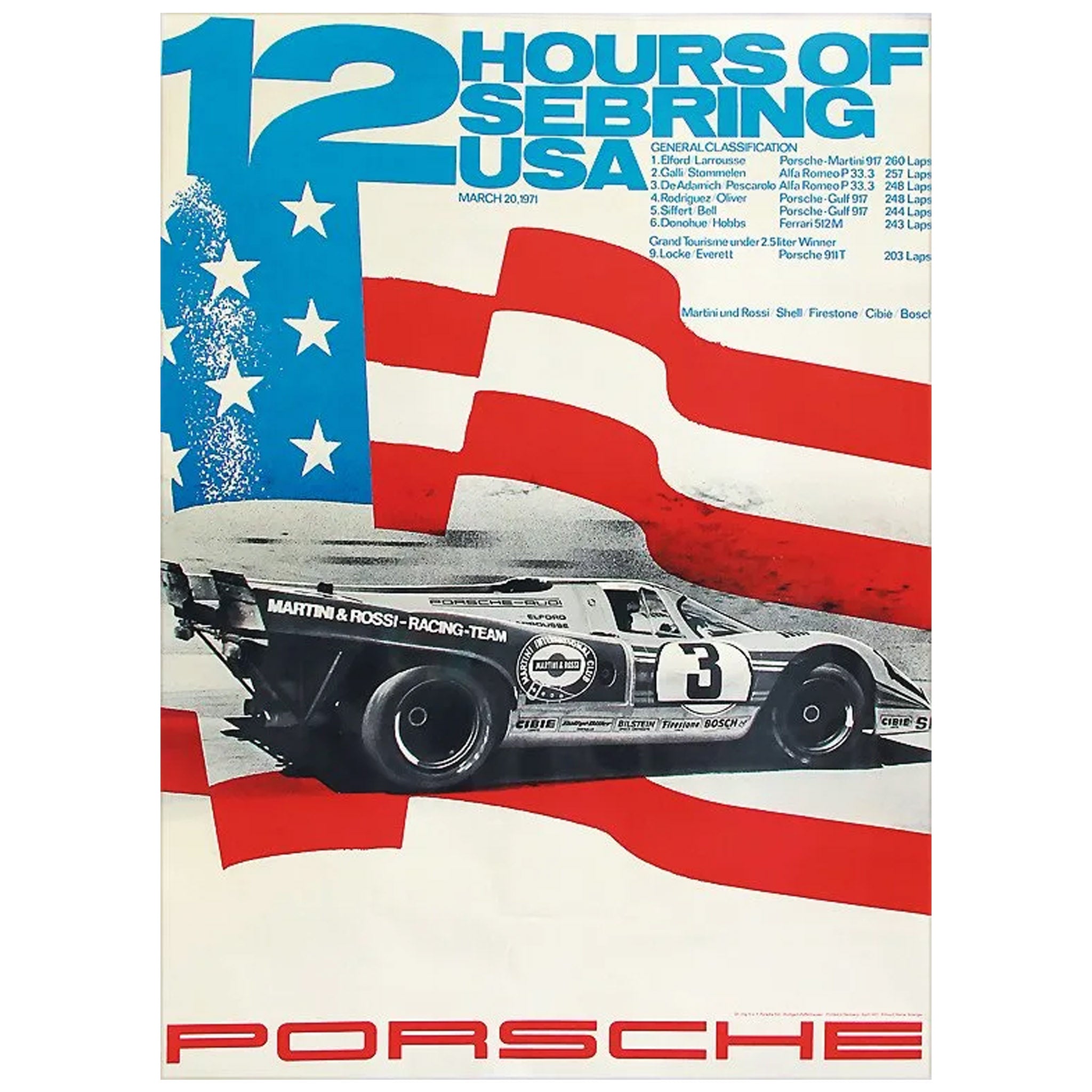 12 Hours Sebring 1971 Porsche Original Poster