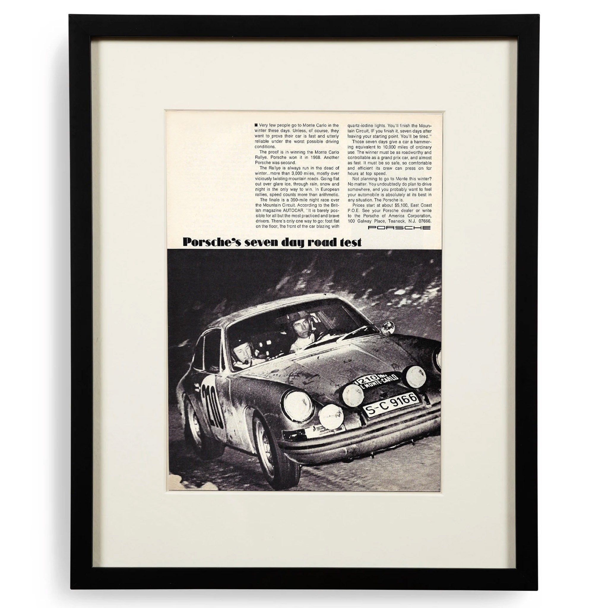 Framed Vintage Porsche Monte Carlo Rally Advertisement
