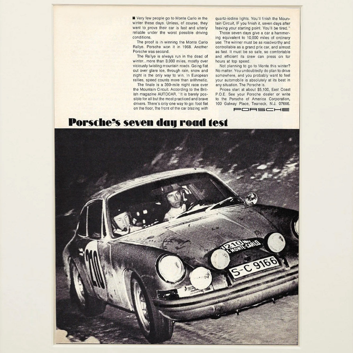 Framed Vintage Porsche Monte Carlo Rally Advertisement