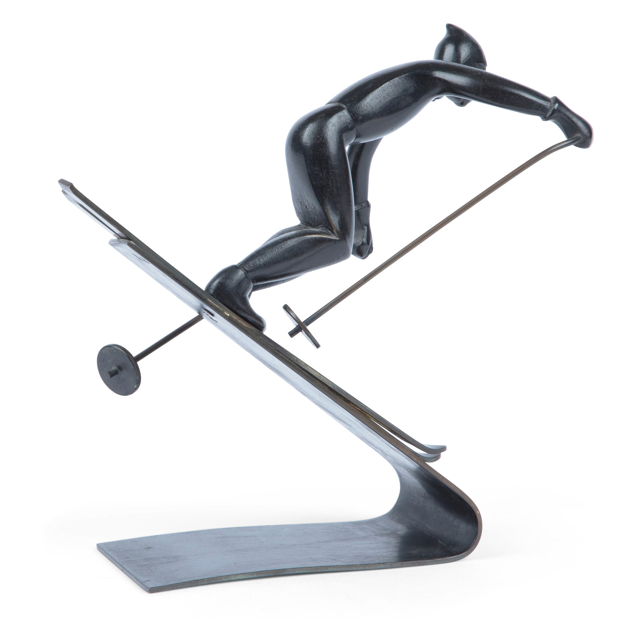 Richard Rohac Mid-Century Vienna Bronze Large Skier Sculpture