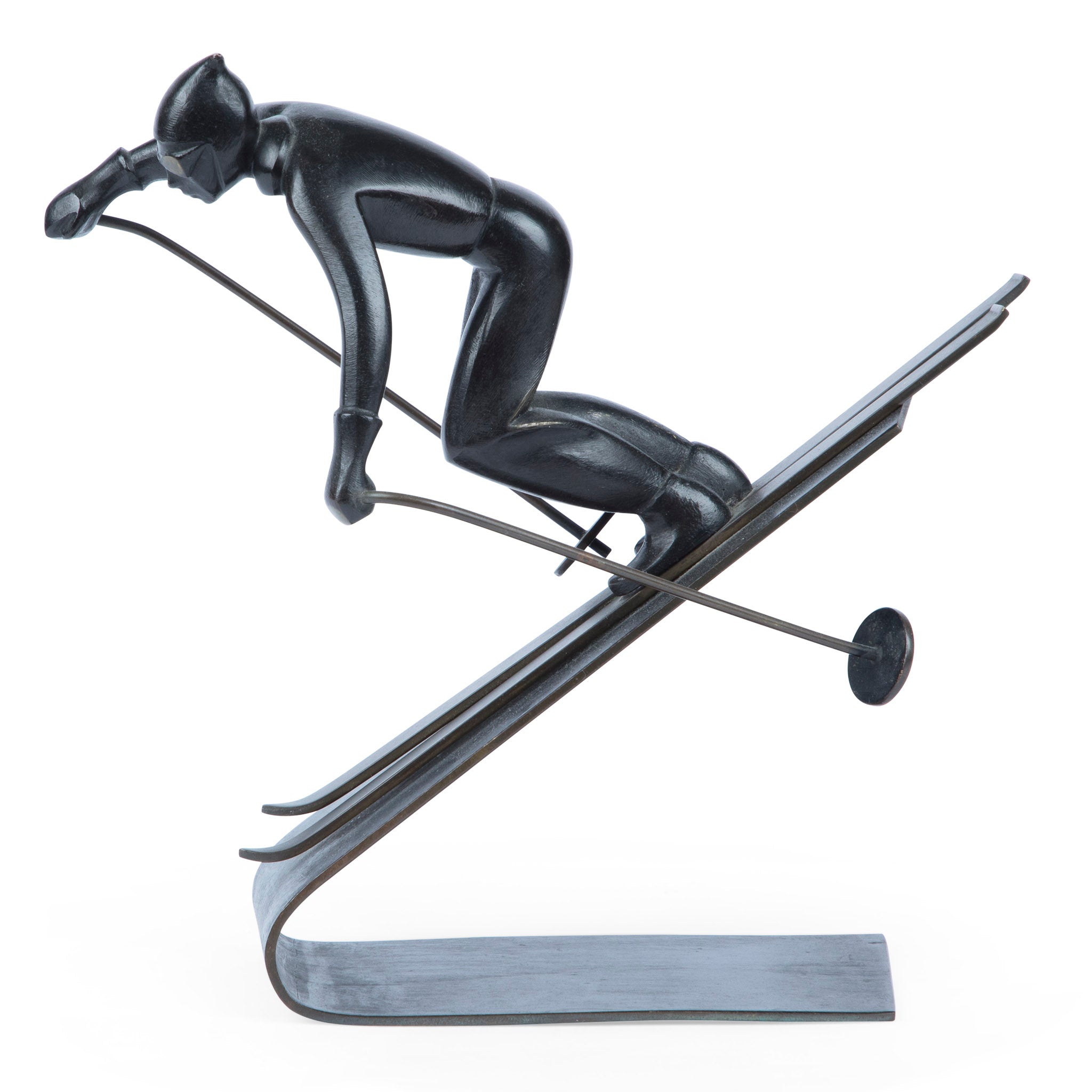 Richard Rohac Mid-Century Vienna Bronze Large Skier Sculpture