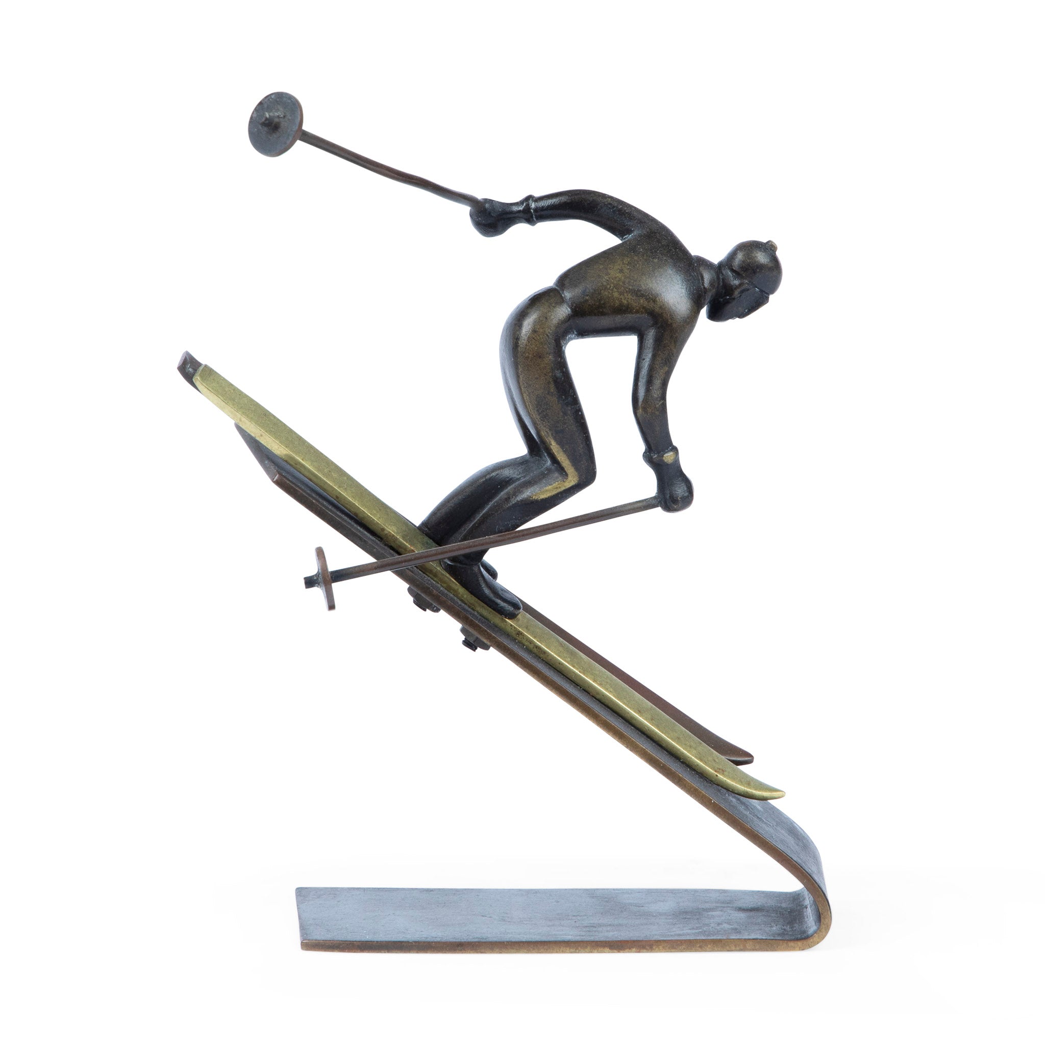 Richard Rohac Mid-Century Vienna Bronze Skier Sculpture