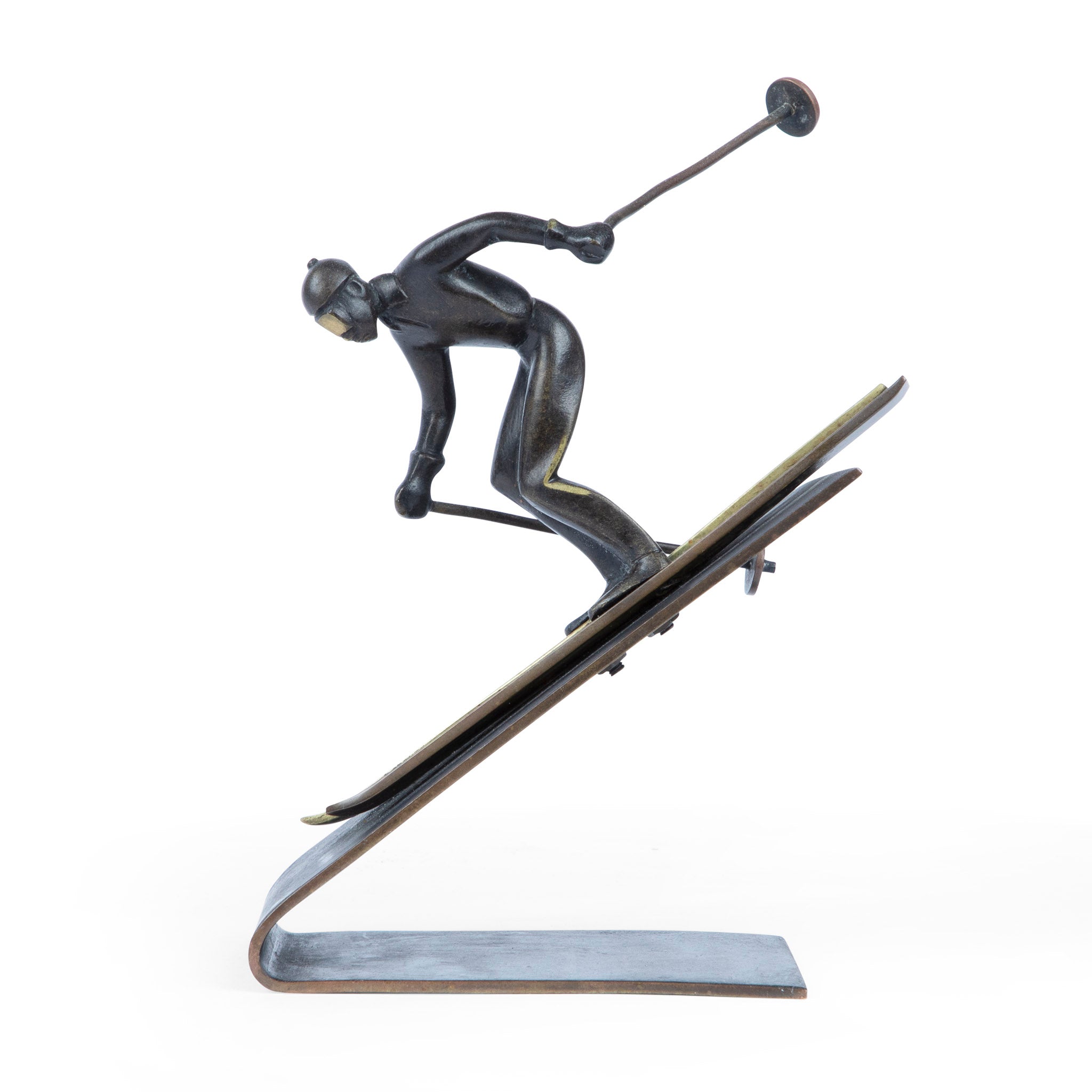 Richard Rohac Mid-Century Vienna Bronze Skier Sculpture