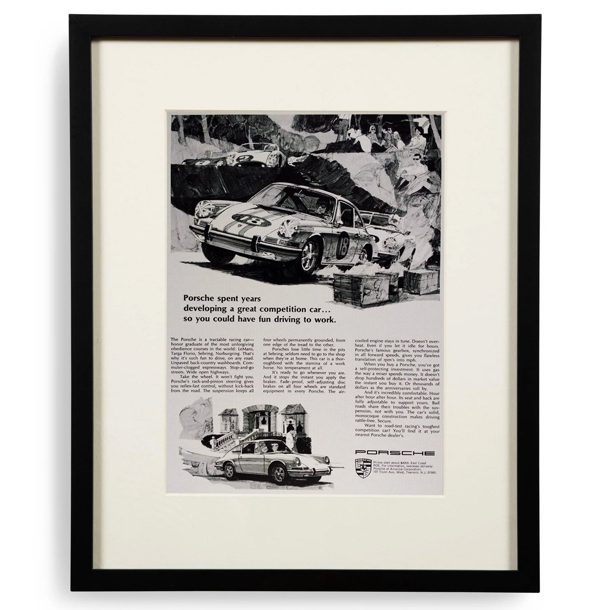 Framed Vintage Porsche 1968 Competition Car Advertisement