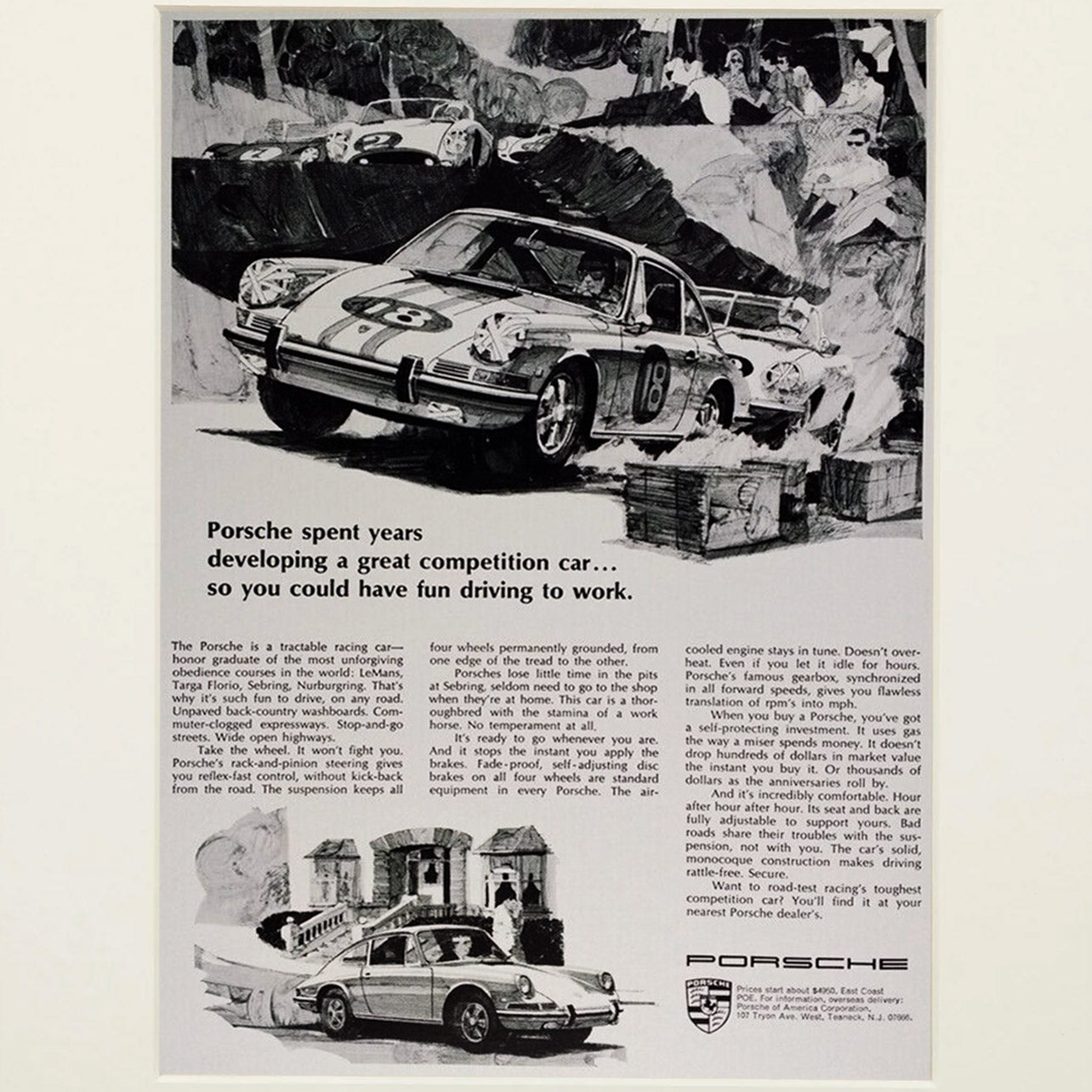 Framed Vintage Porsche 1968 Competition Car Advertisement