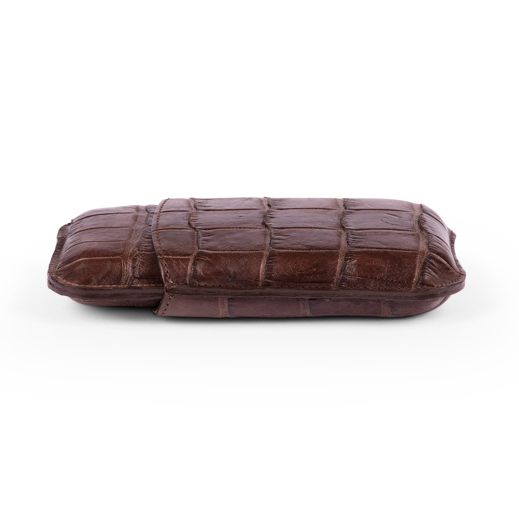 Chocolate Brown Alligator Leather Three Cigar Case