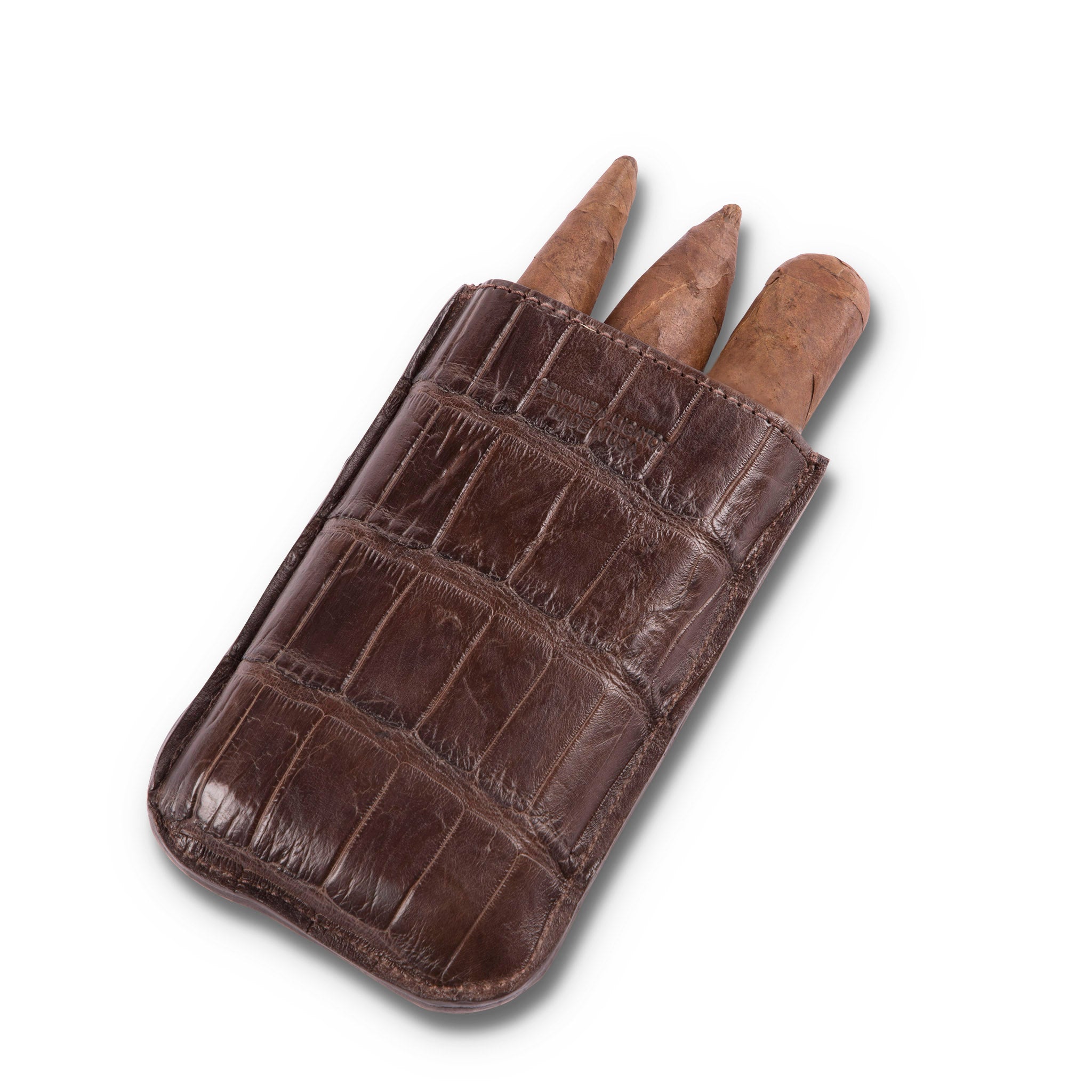 Chocolate Brown Alligator Leather Three Cigar Case