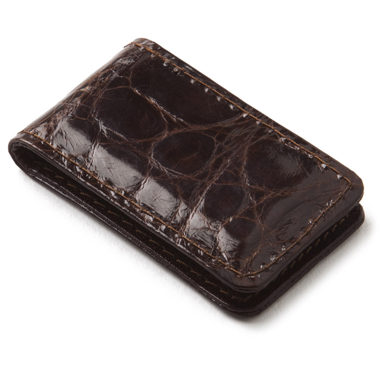 Glazed Alligator Money Clip in Chocolate Brown