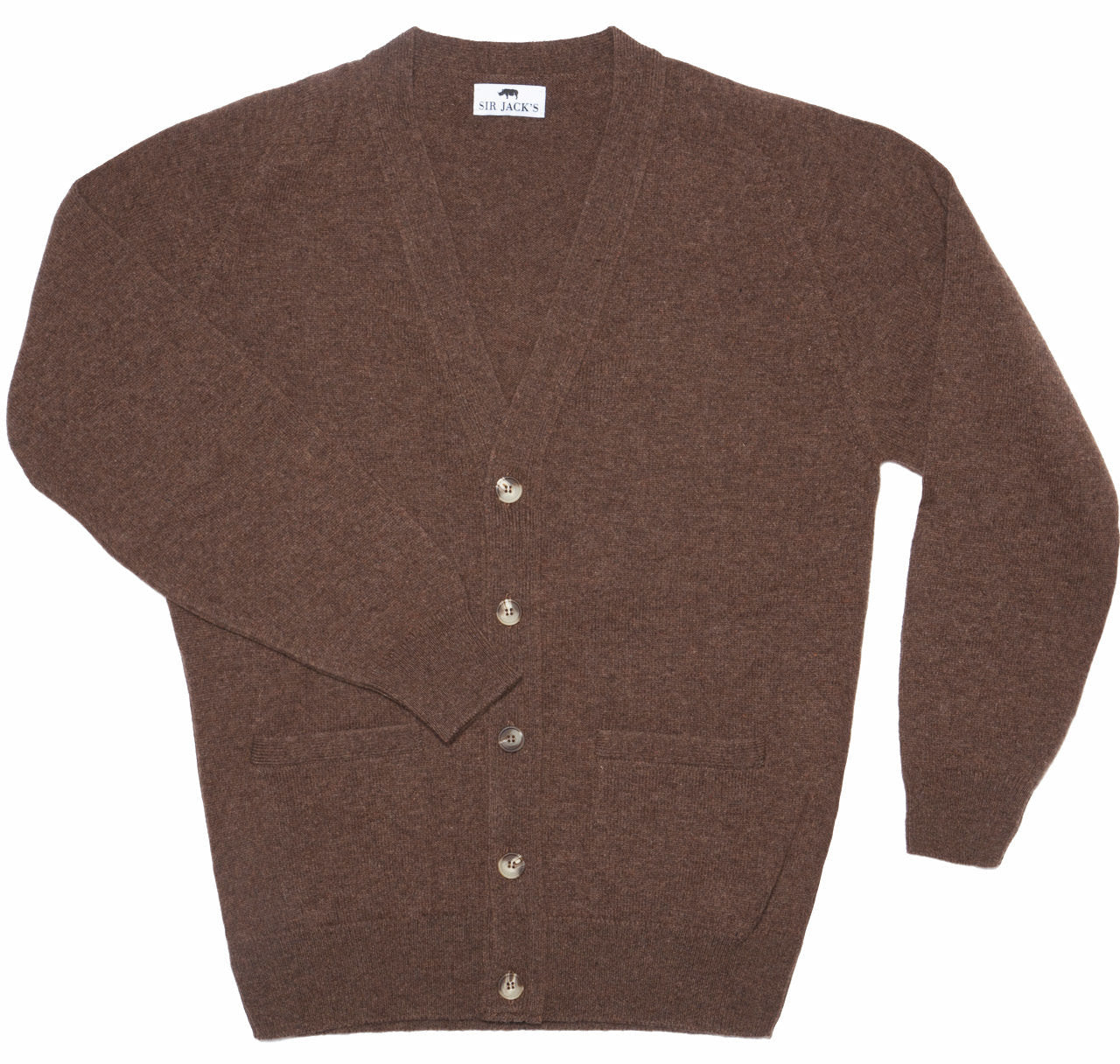 Lambswool V Neck Cardigan in Cavendish Brown