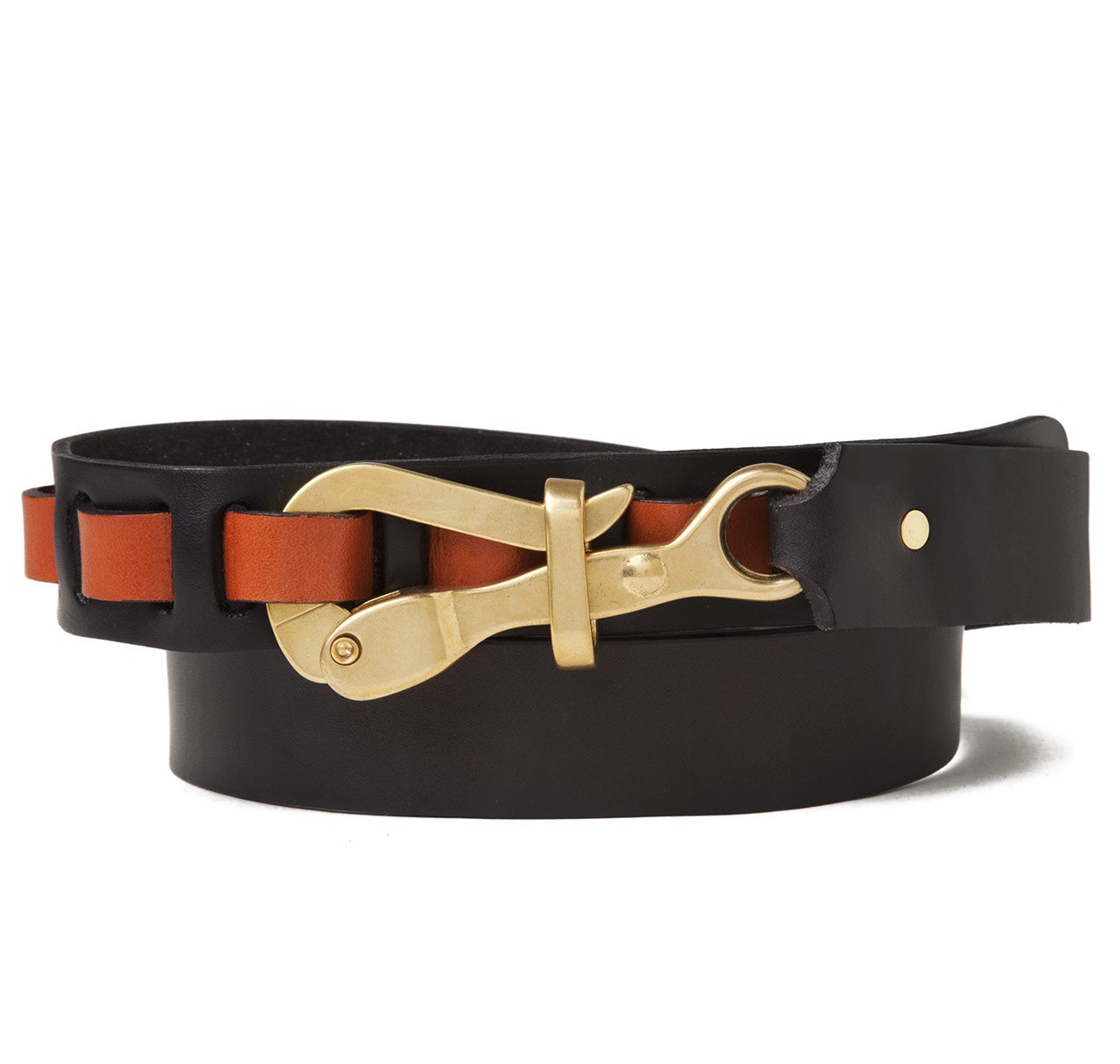 Pelican Hook Belt in Black & Tan Leather