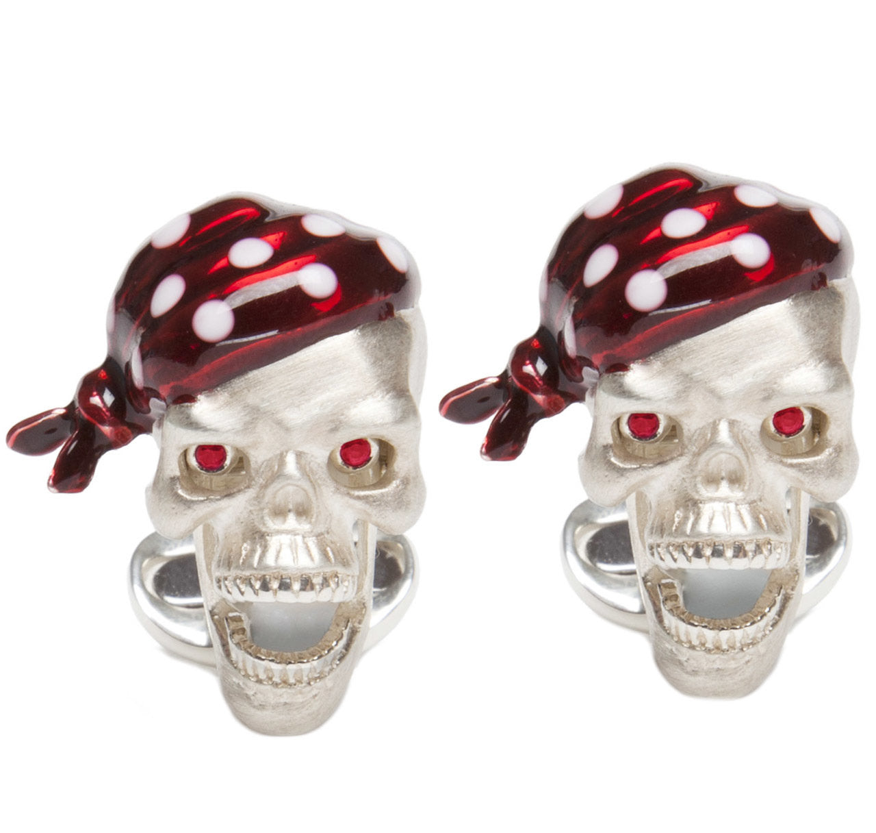 Sir Jack's Sterling Silver Pirate Skull & Ruby Eyes Cufflinks