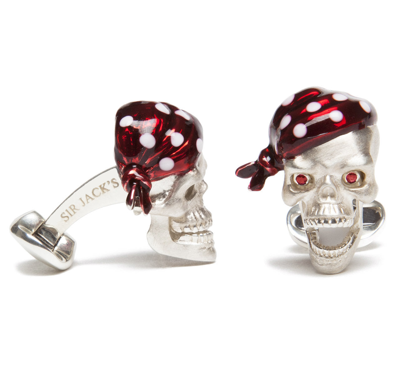 Sir Jack's Sterling Silver Pirate Skull & Ruby Eyes Cufflinks