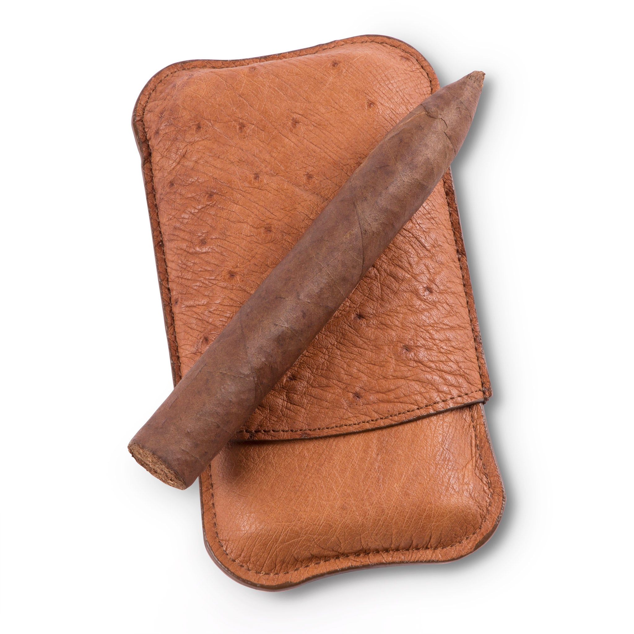 Sir Jack's Tan Ostrich Leather Three Cigar Case
