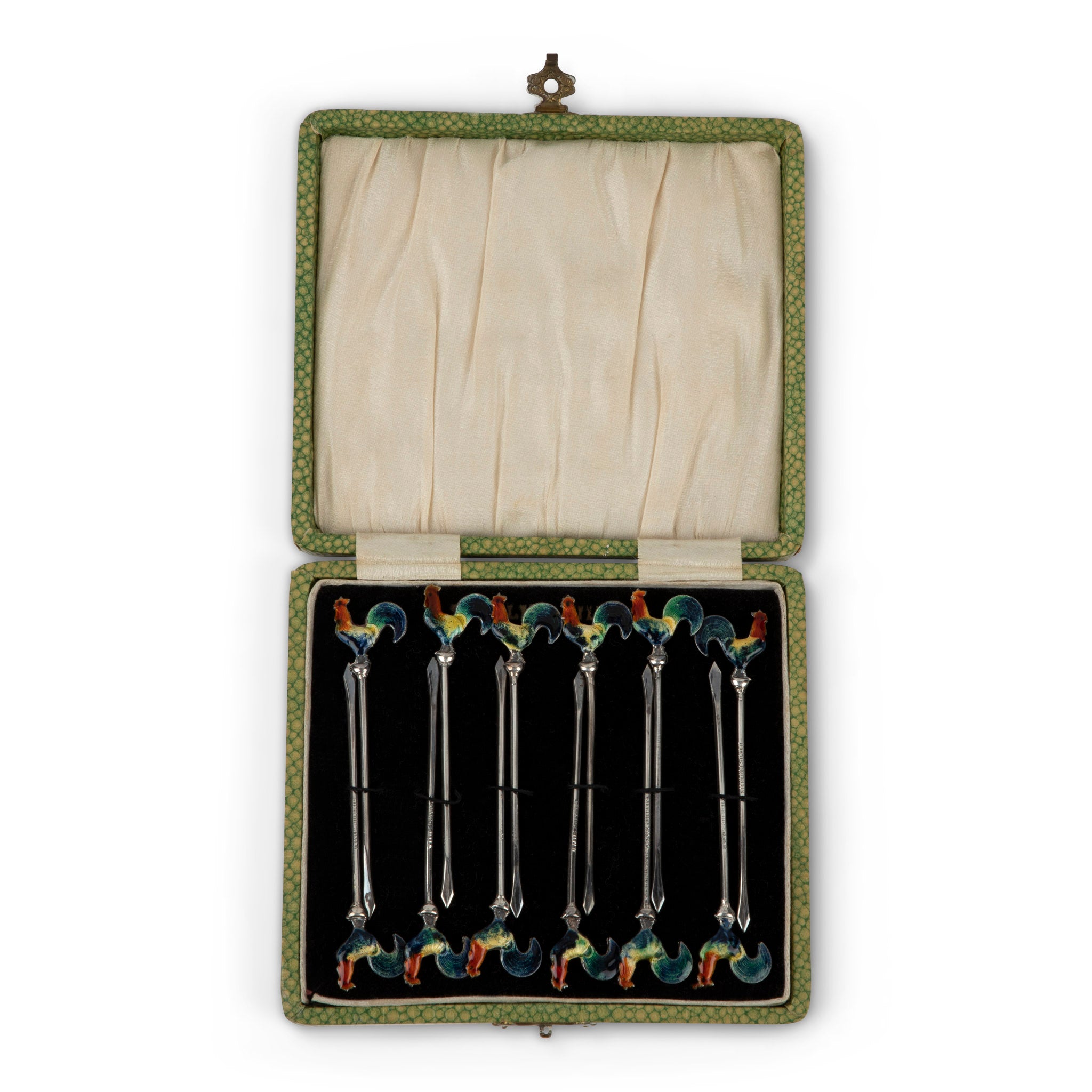 Sterling & Enamel Rooster Cocktail Pick Set 