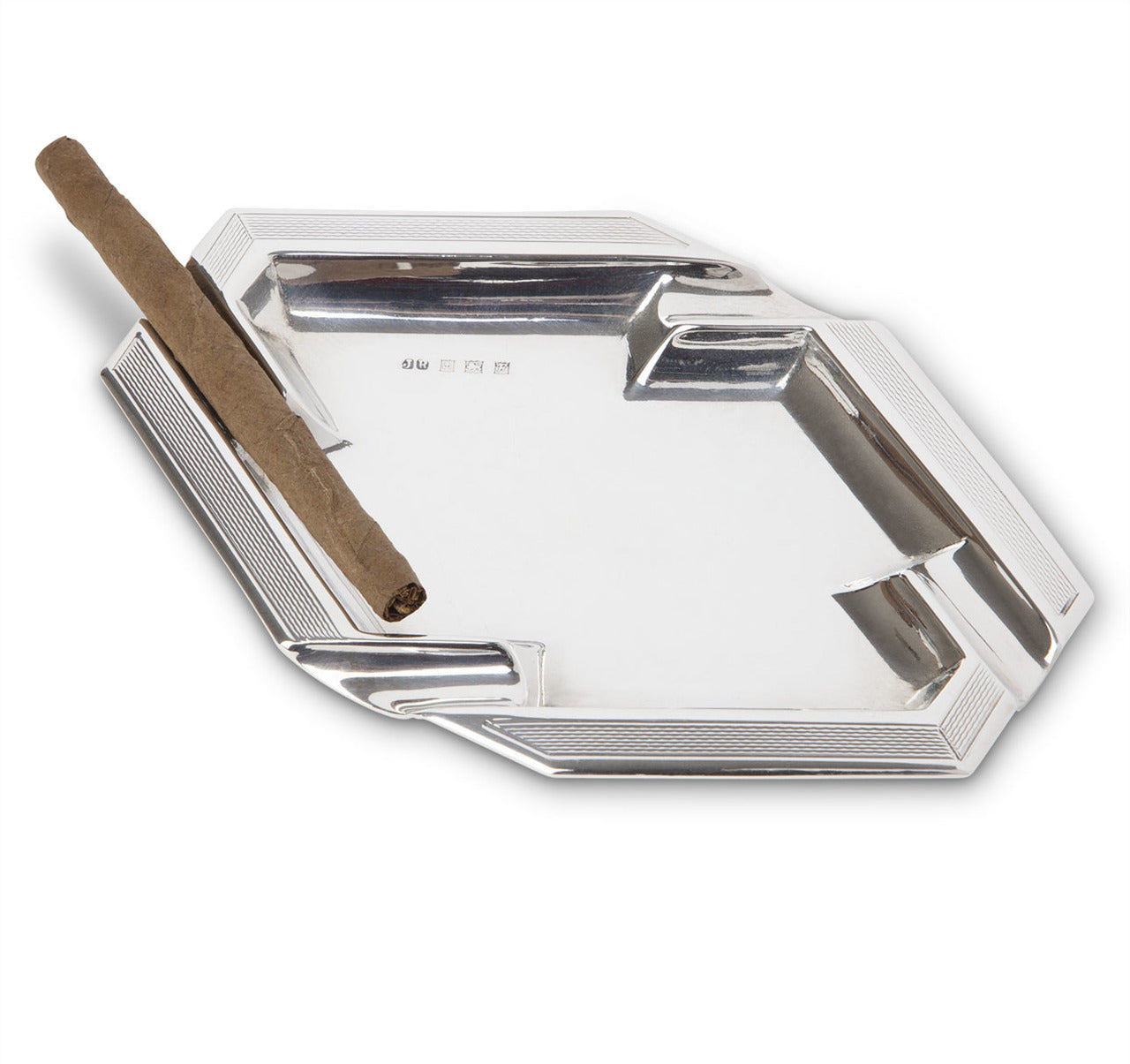 Sterling Silver Octagonal Engine-Turned Ashtray