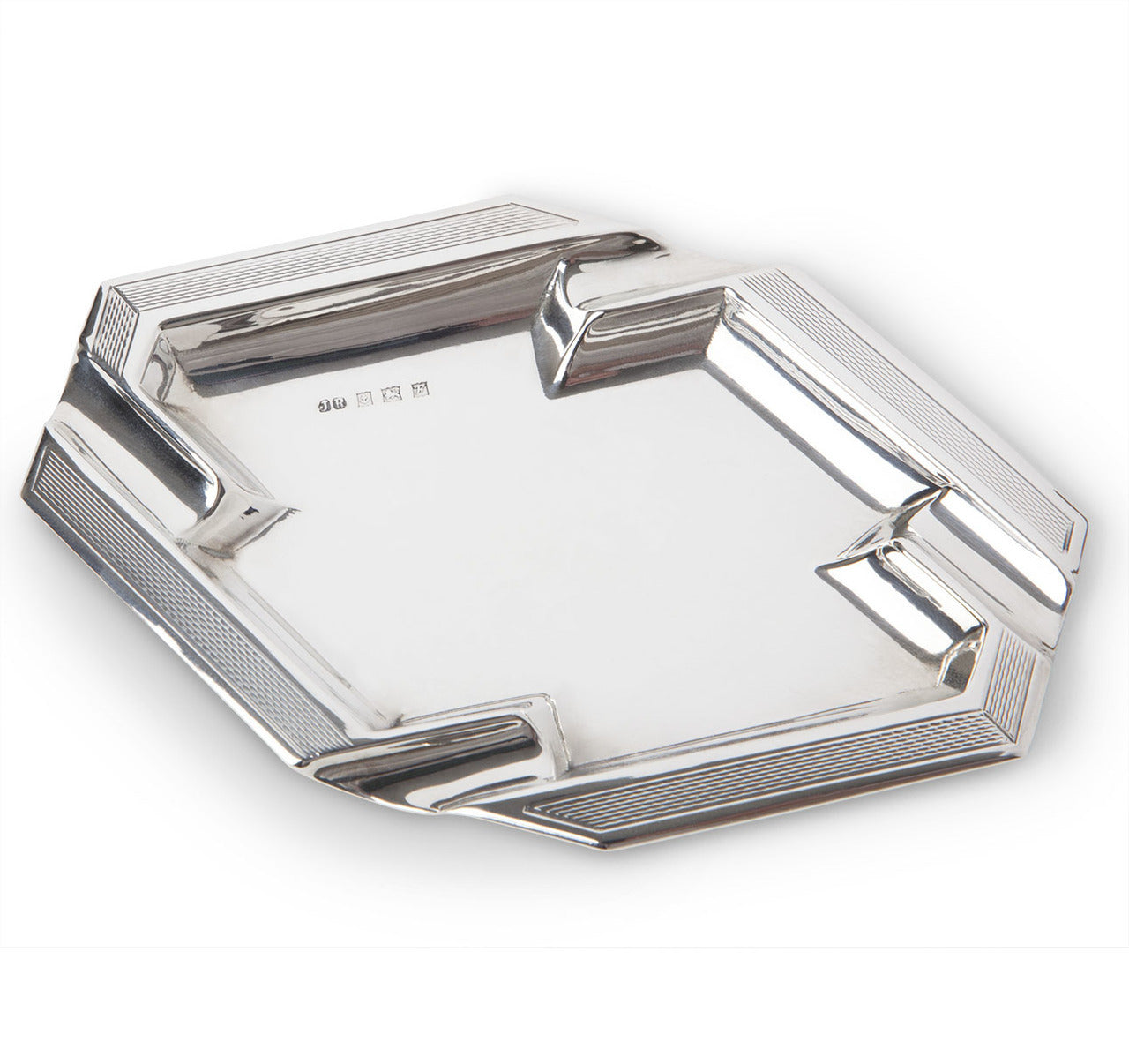 Sterling Silver Octagonal Engine-Turned Ashtray