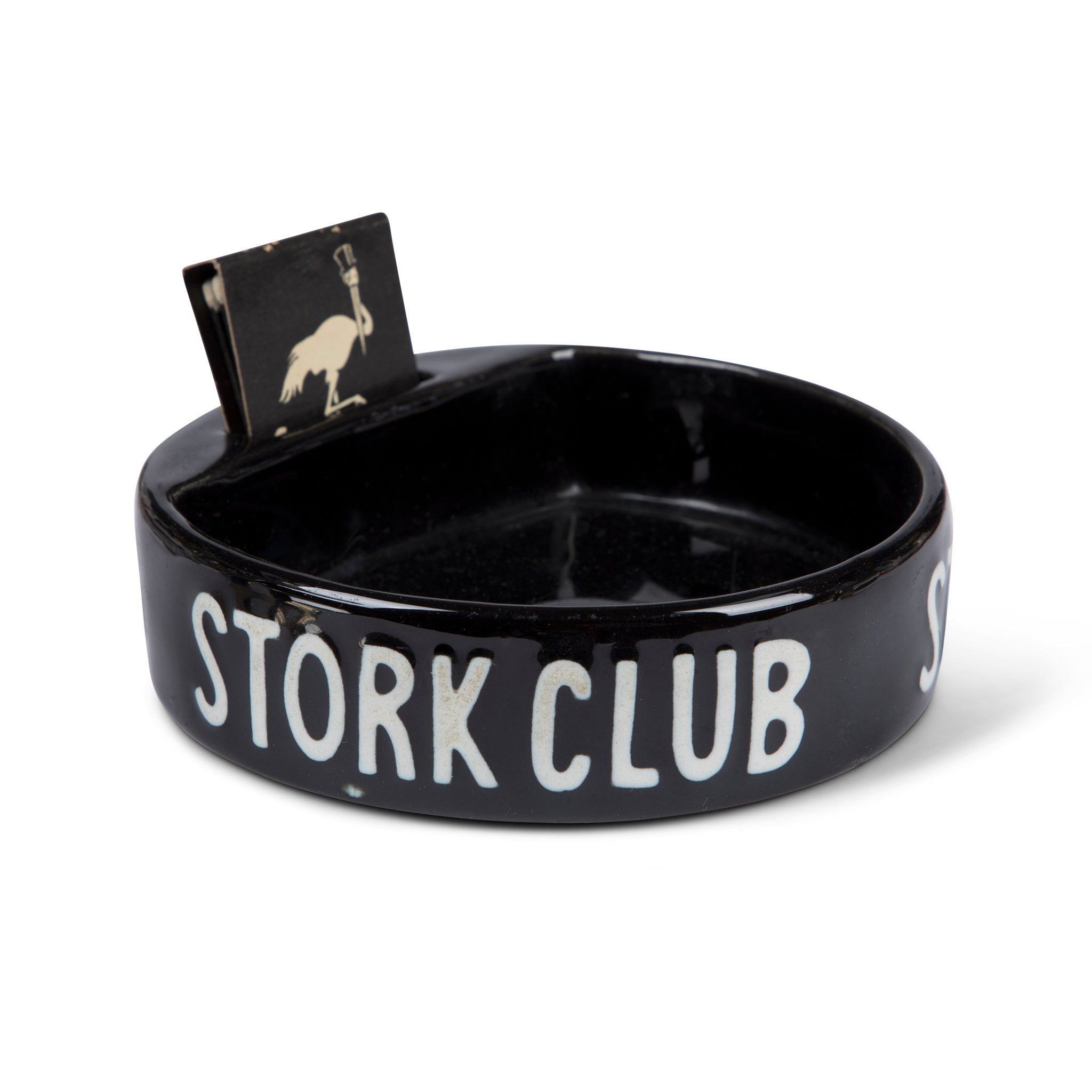 Stork Club Black Ceramic Ashtray & Match Holder