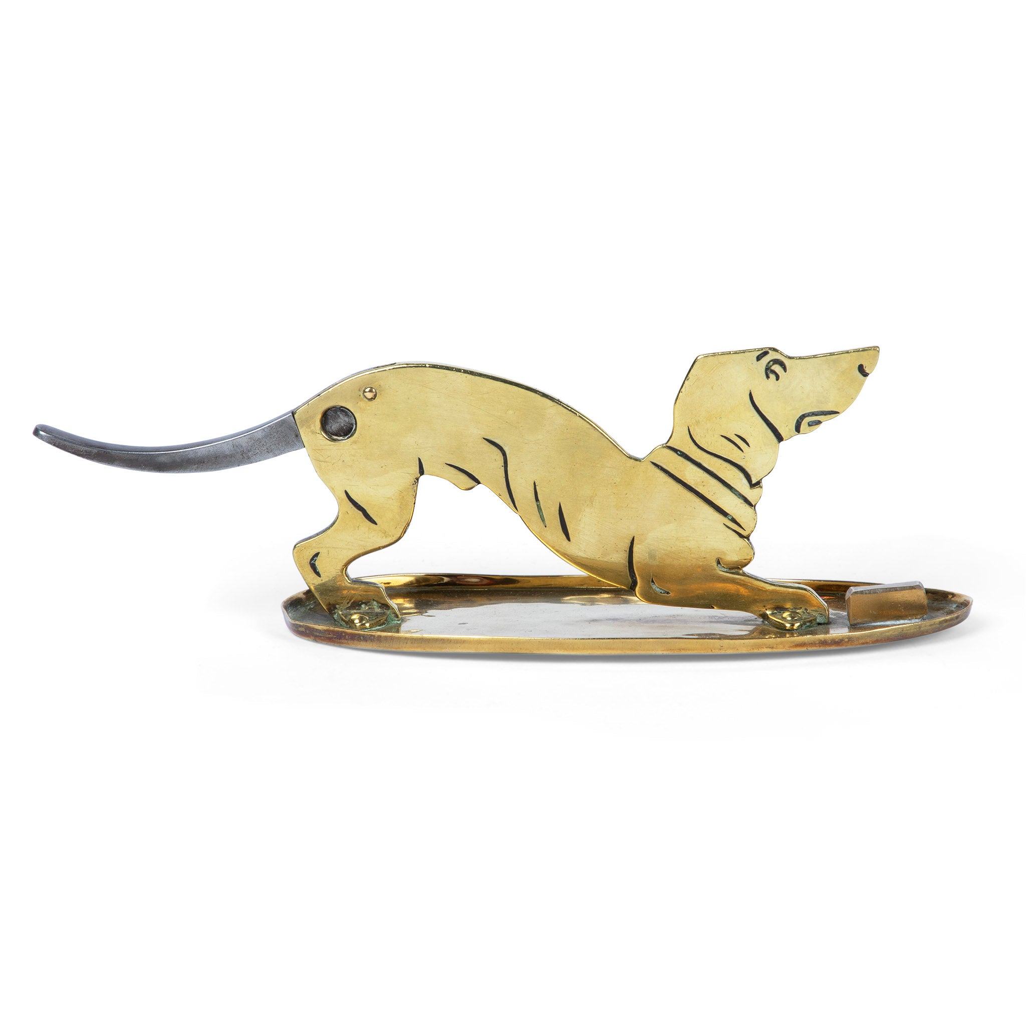 Vintage Brass Dachshund Dog Cigar Cutter & Ashtray