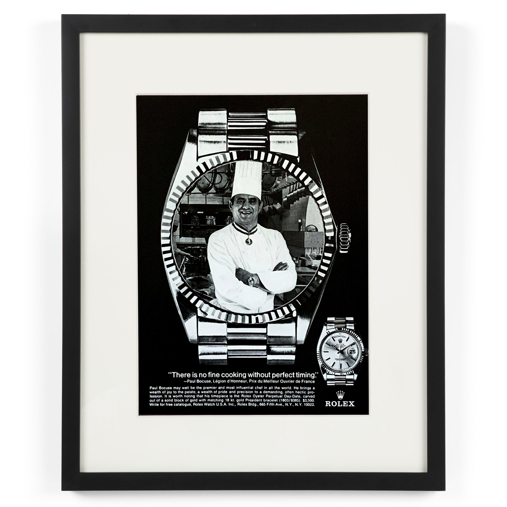 Framed Vintage Rolex Chef Paul Bocuse Ad