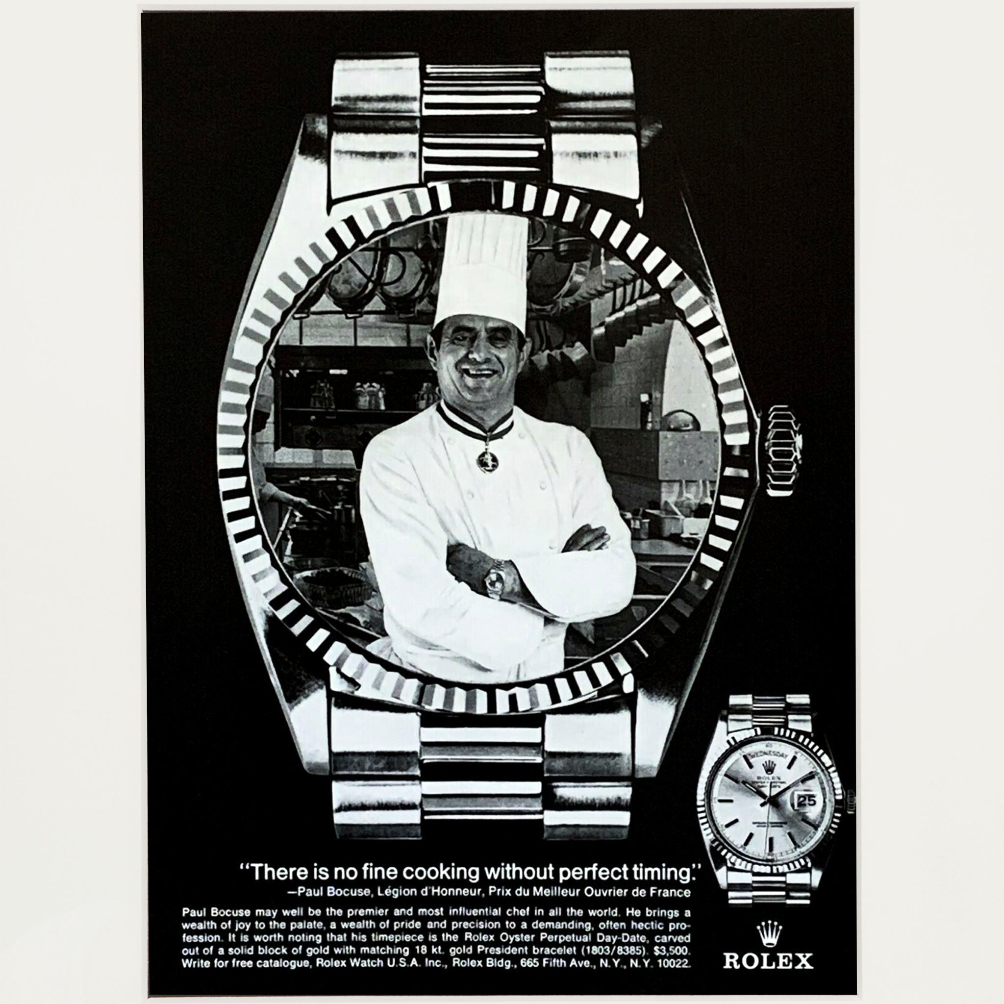 Framed Vintage Rolex Chef Paul Bocuse Ad