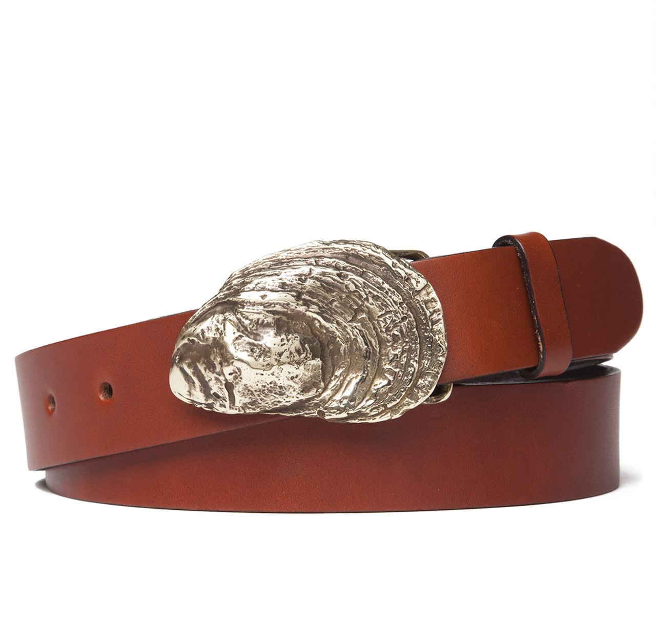 Oyster Shell Buckle with Antique Tan Leather Belt