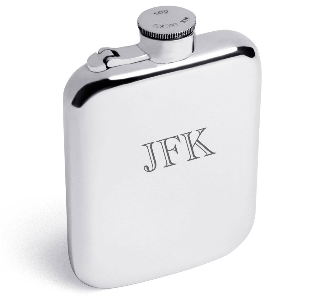 6oz Pewter Captive Top Flask with Engraving