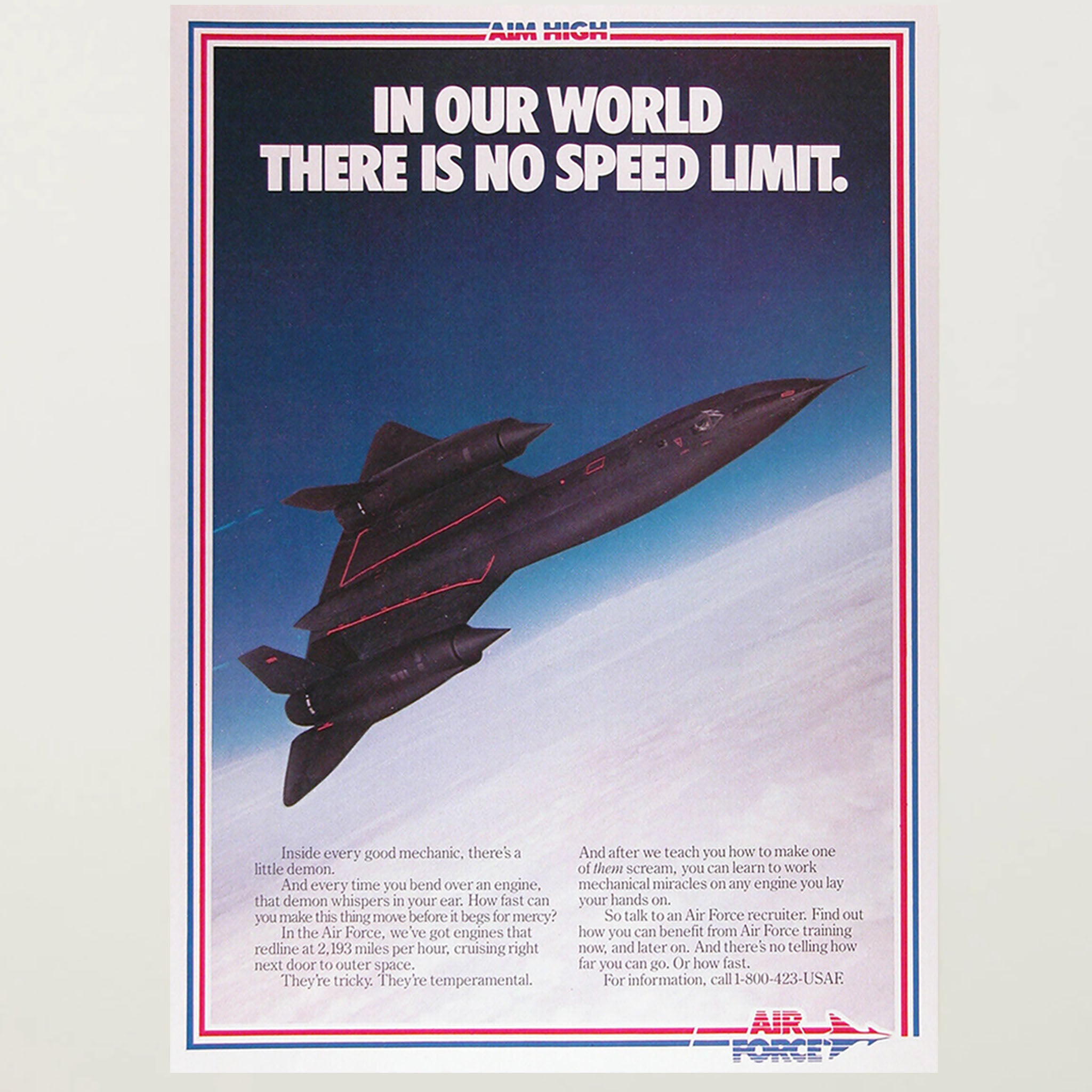 Framed US Air Force SR-71 Blackbird Aim High Advertisement