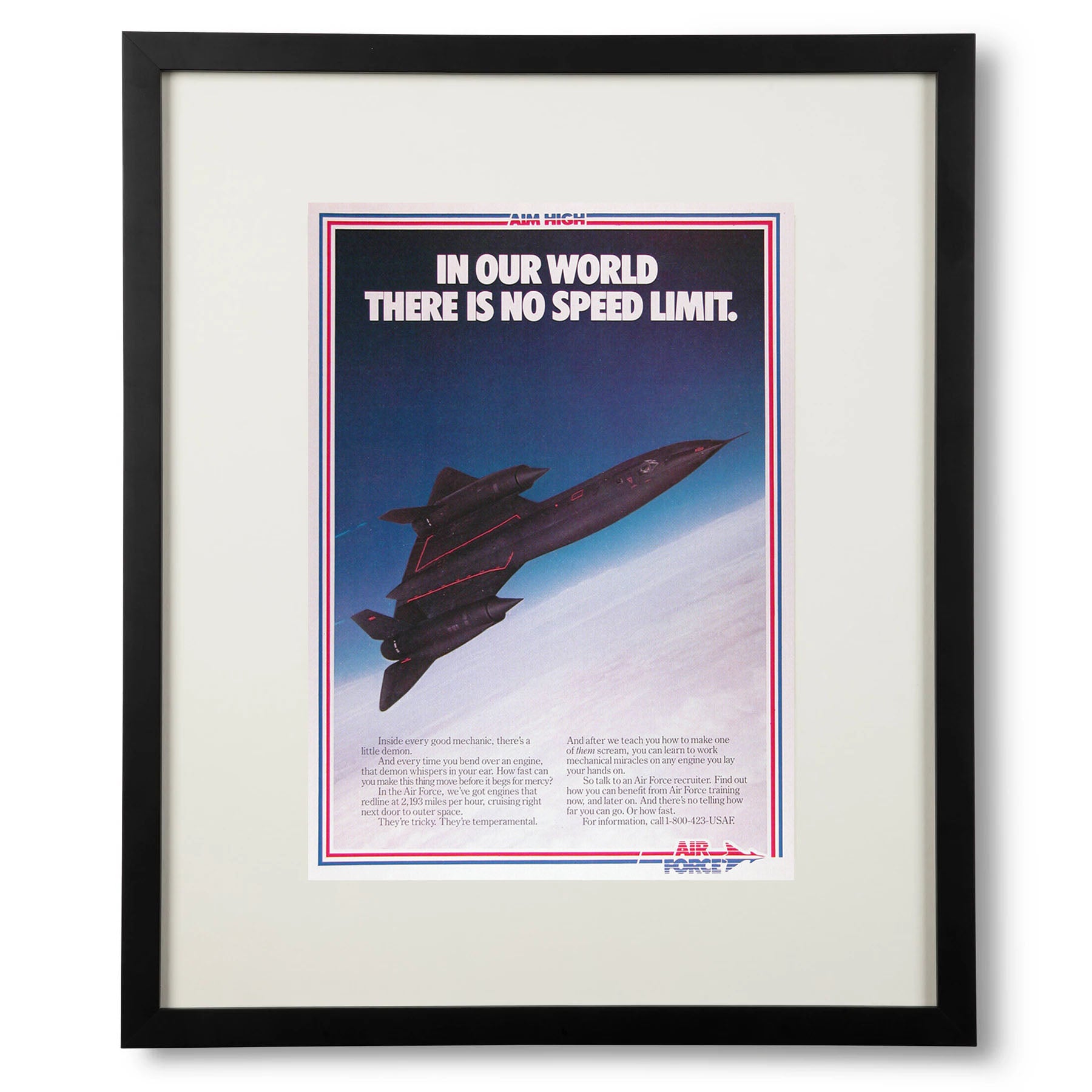 Framed US Air Force SR-71 Blackbird Aim High Advertisement