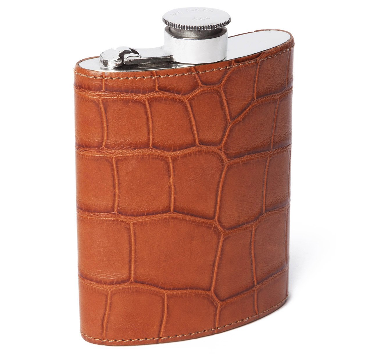 Cognac Alligator 6oz Kidney Captive Top Flask