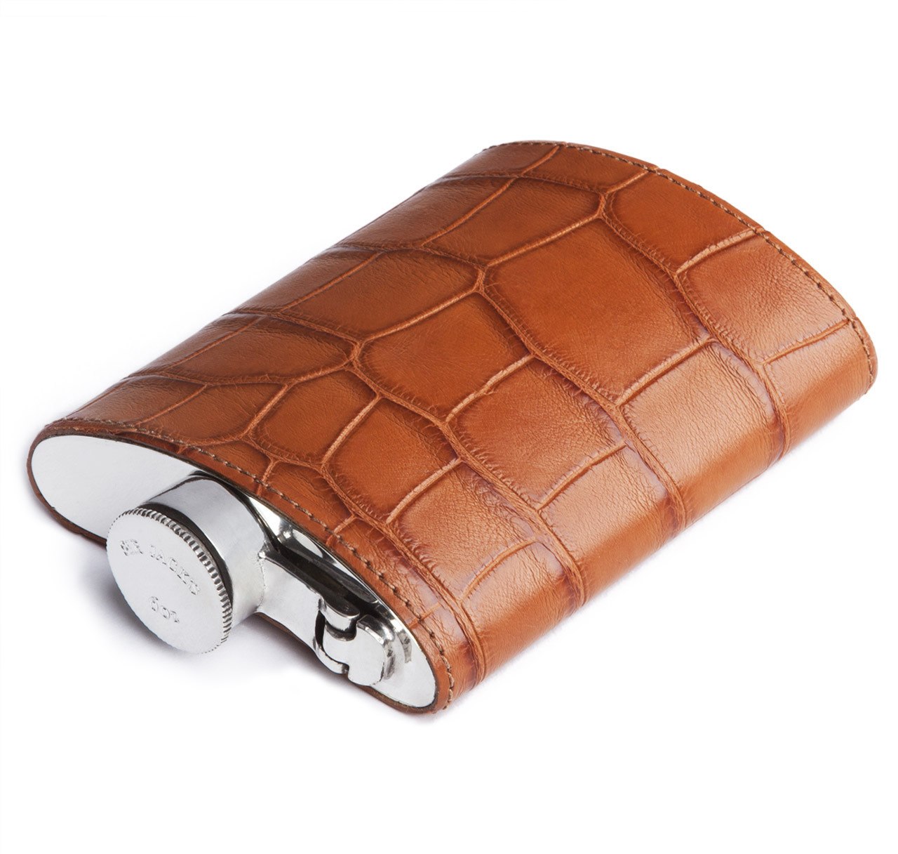 Cognac Alligator 6oz Kidney Captive Top Flask