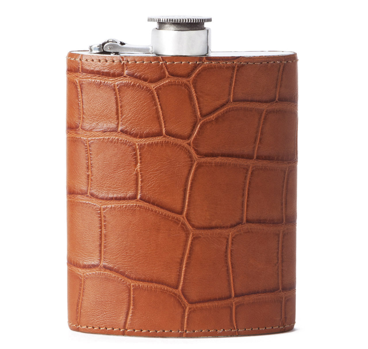 Cognac Alligator 6oz Kidney Captive Top Flask