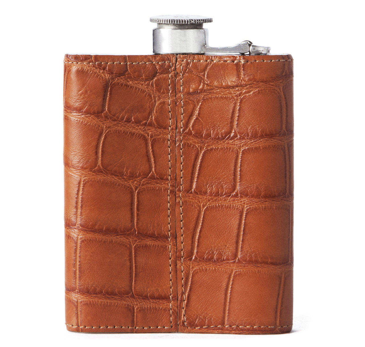 Cognac Alligator 6oz Kidney Captive Top Flask