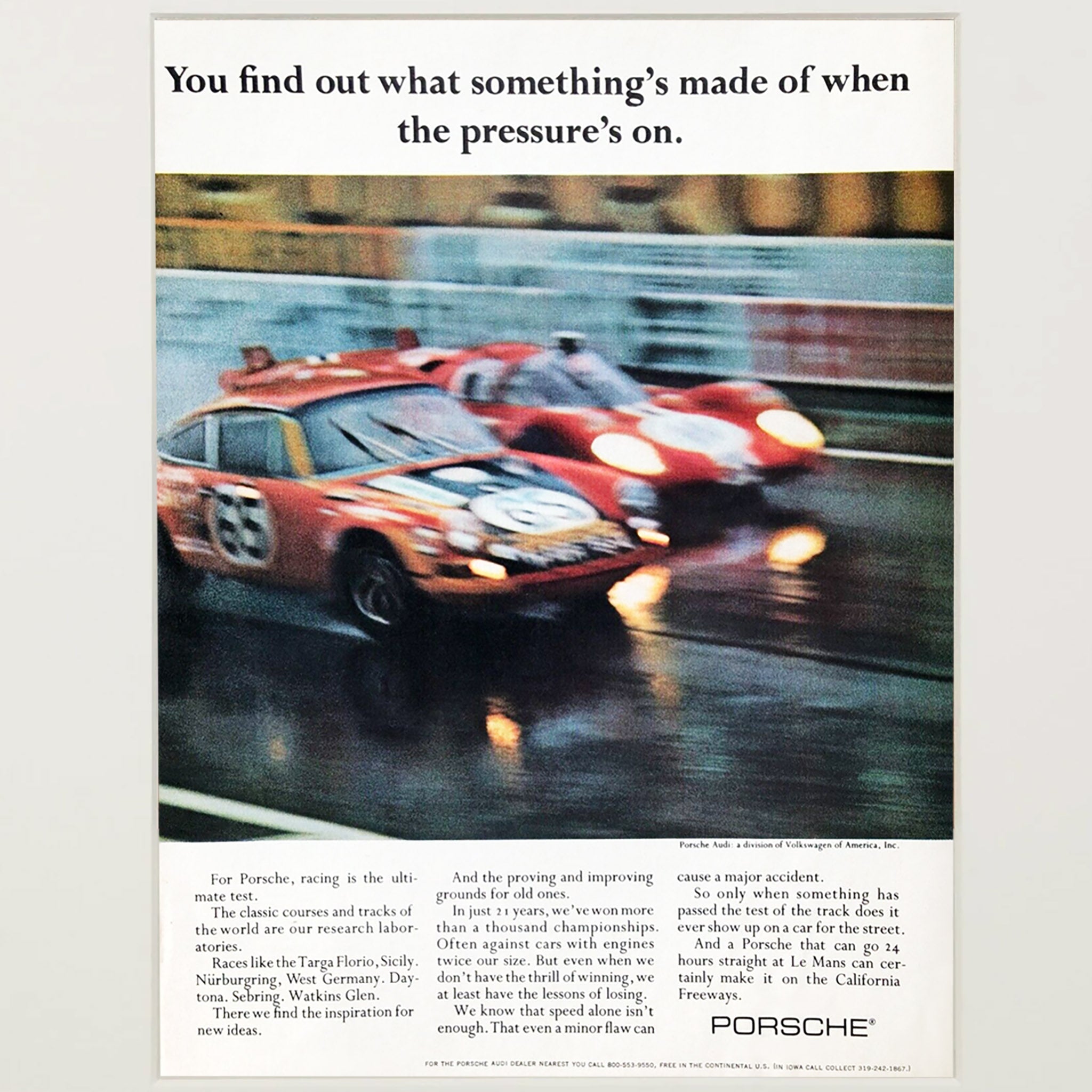 Framed 1970 Porsche Racing Advertisement