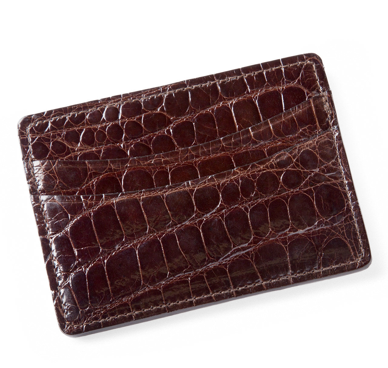 Glazed Chocolate Brown Alligator Card Holder