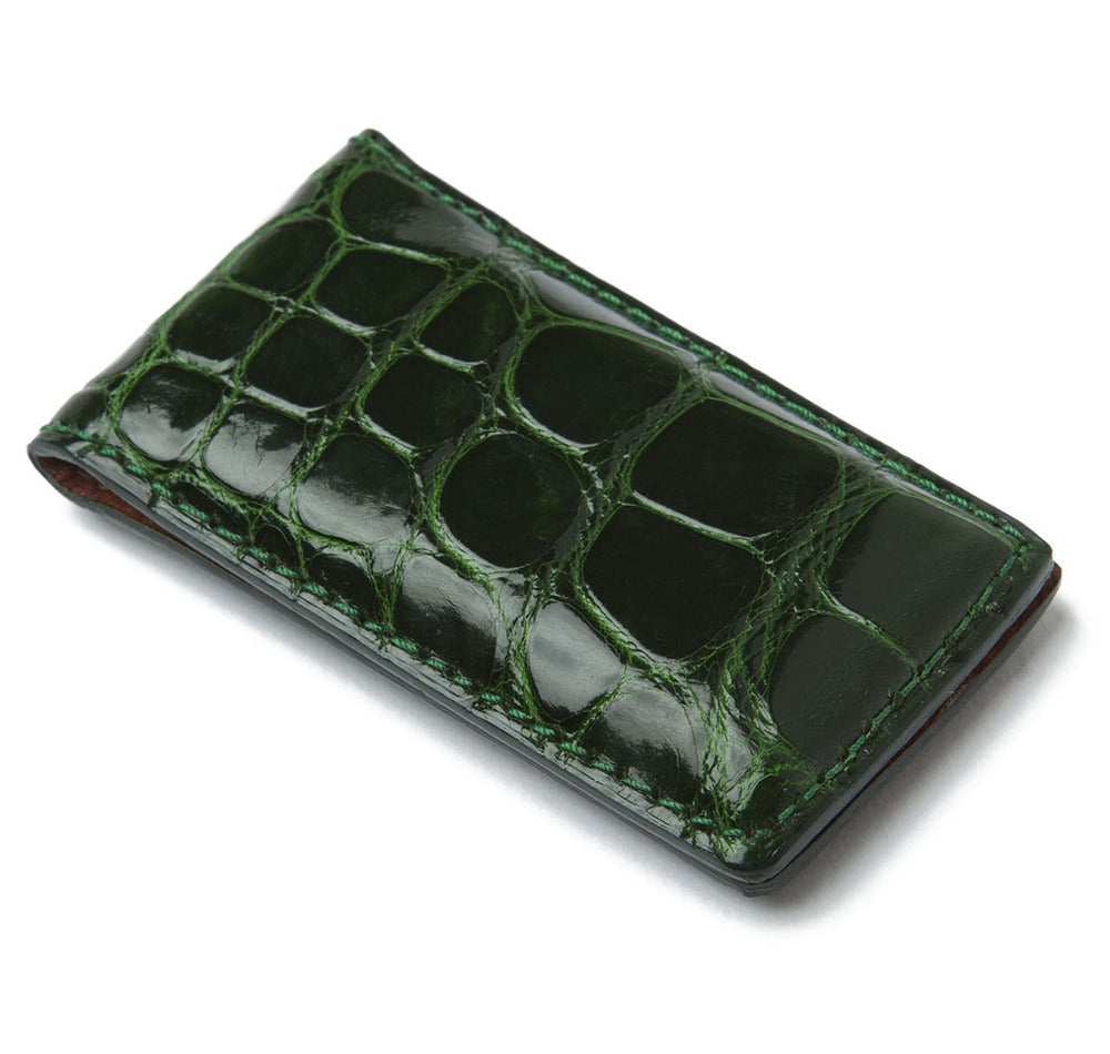 Glazed Forest Green Alligator Money Clip