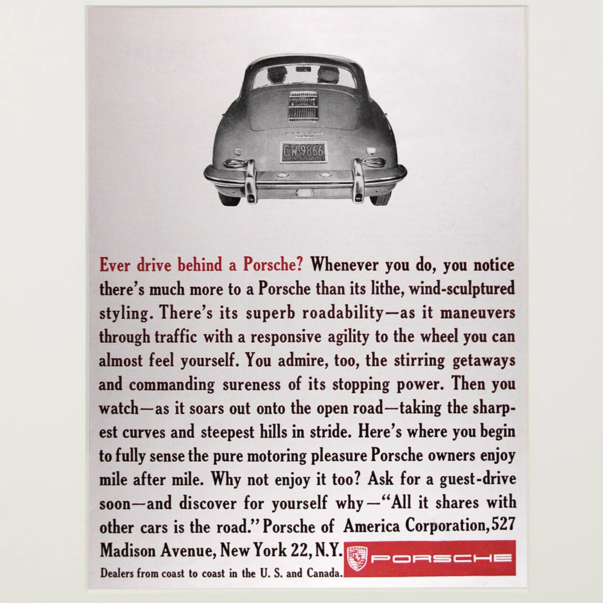 Framed Porsche 1961 356B Advertisement