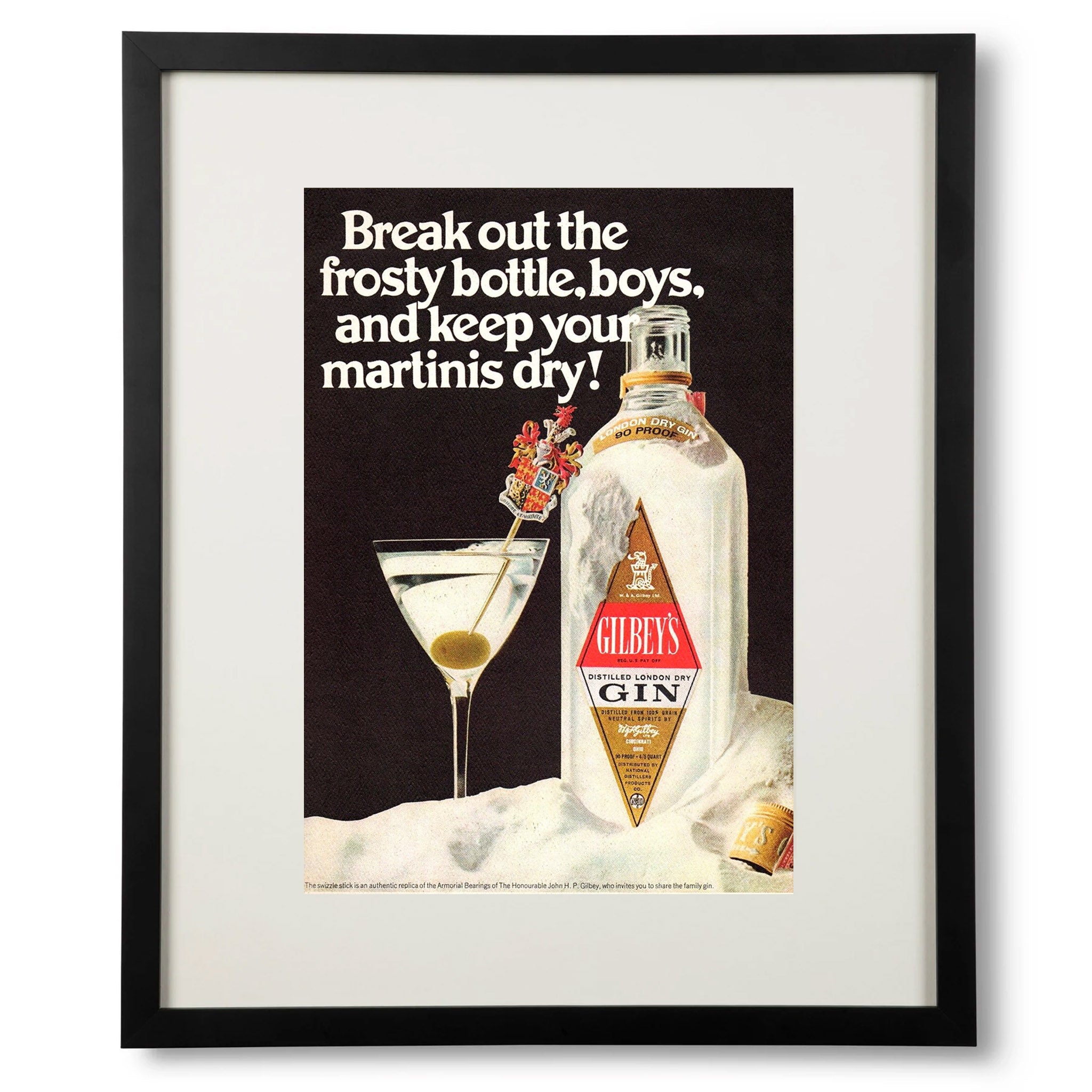 Framed 1960s Gibley's Gin Martini Advertisement