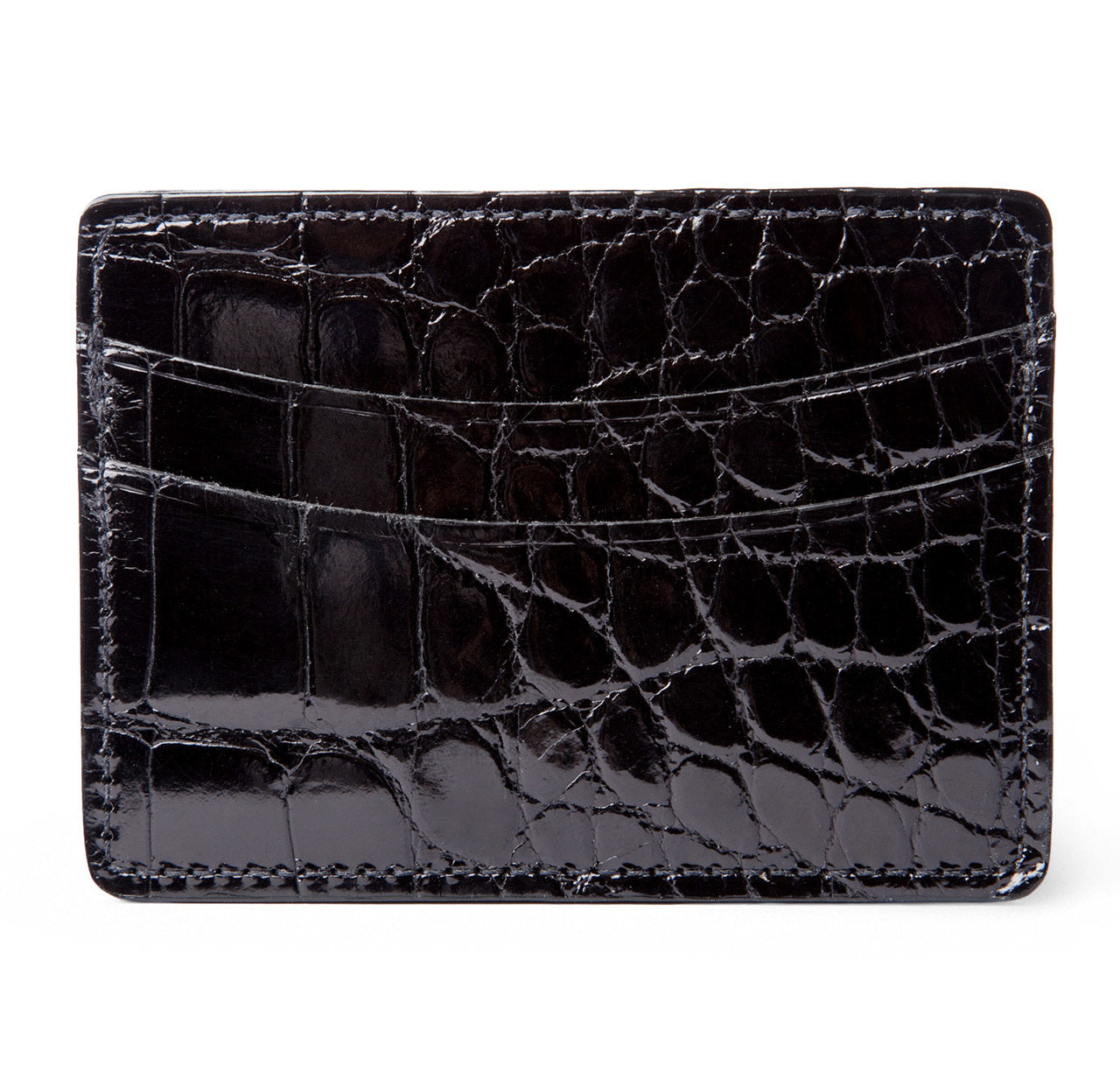 Glazed Black Alligator Card Holder