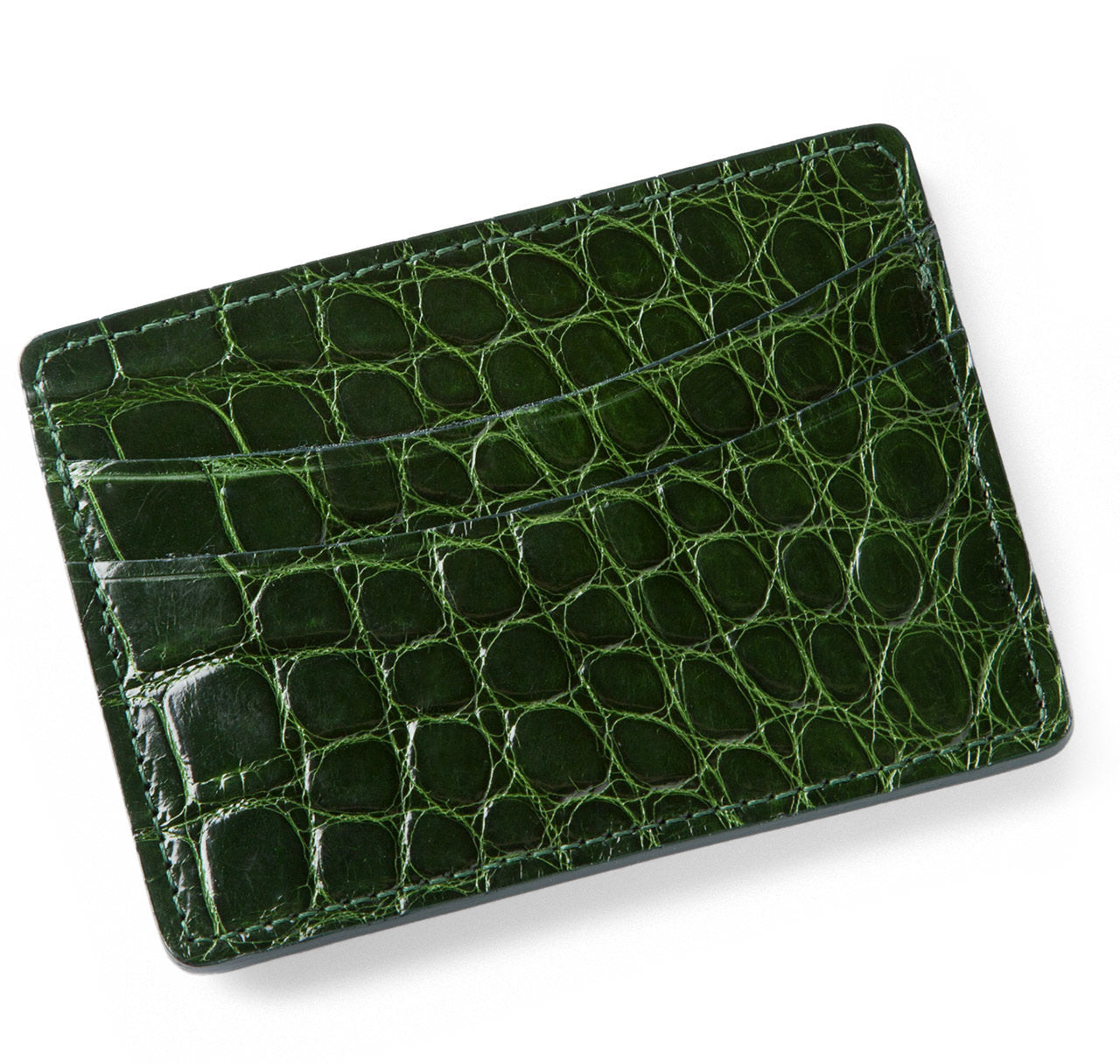 Glazed Forest Green Alligator Card Holder